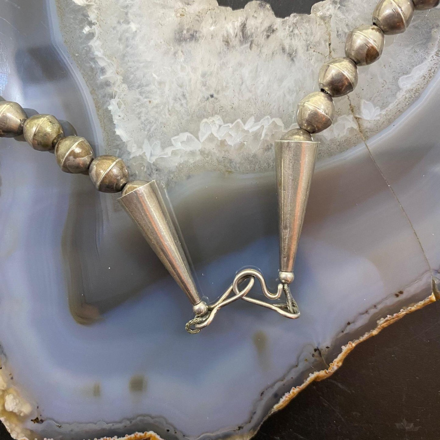 Native American Silver Shadow Box Turquoise Squash Blossom Necklace 31"