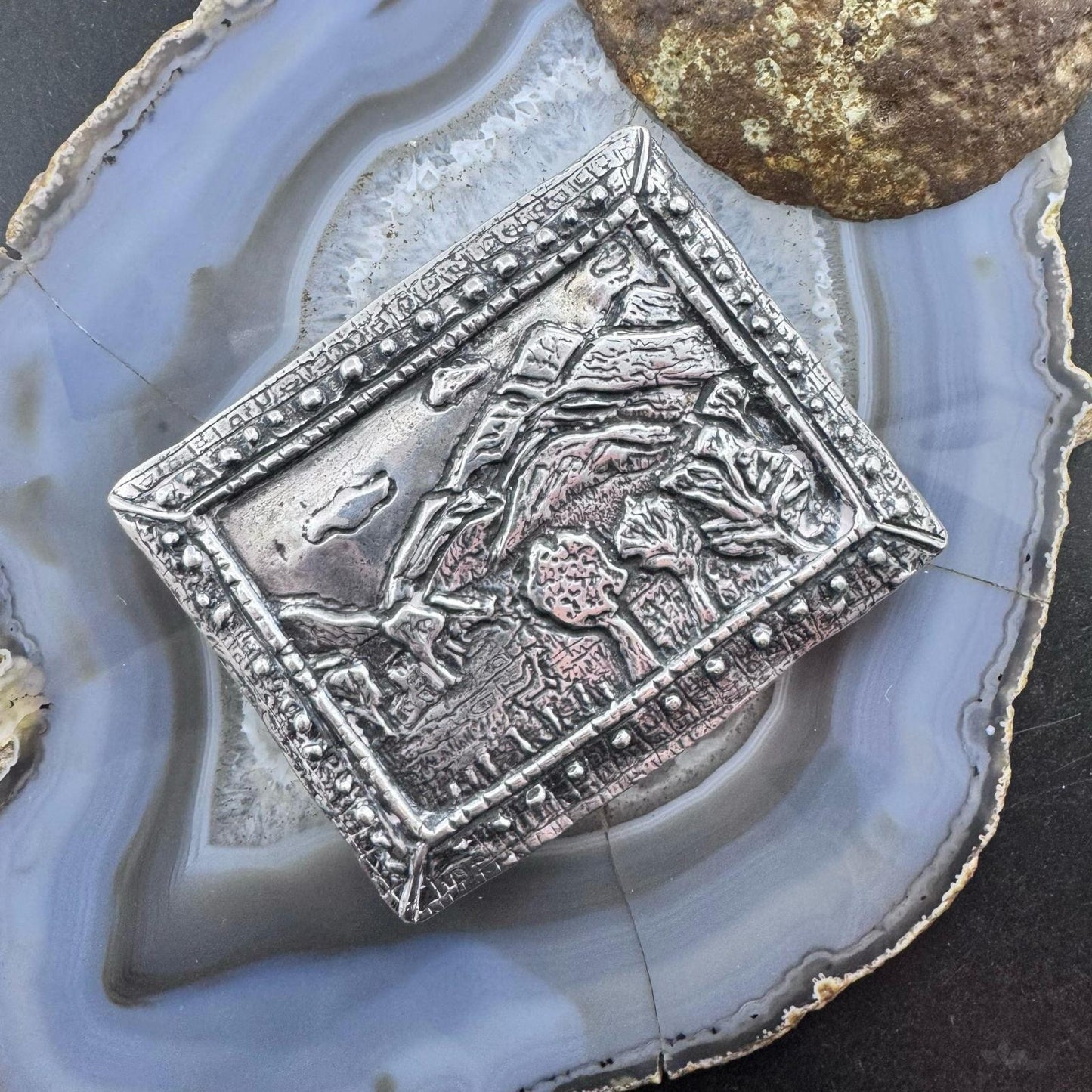 Claire Haye Vintage Silver "Sacred Trust" Rectangle Unisex Heavy Belt Buckle