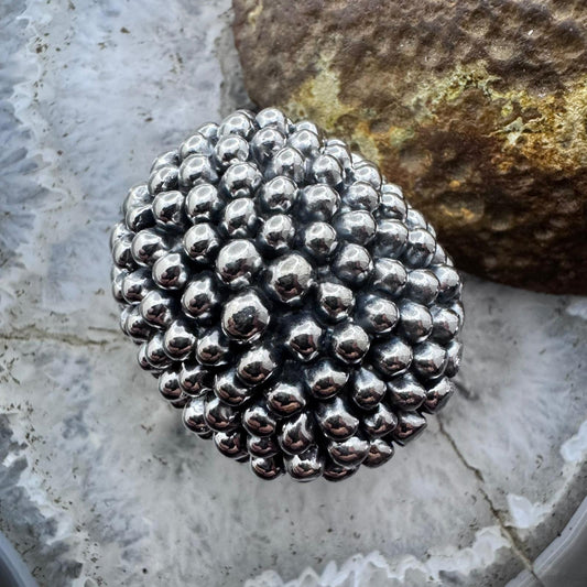 Sterling Silver Electroform Multi Ball Armadillo Dome Ring For Women, Taxco Mexico