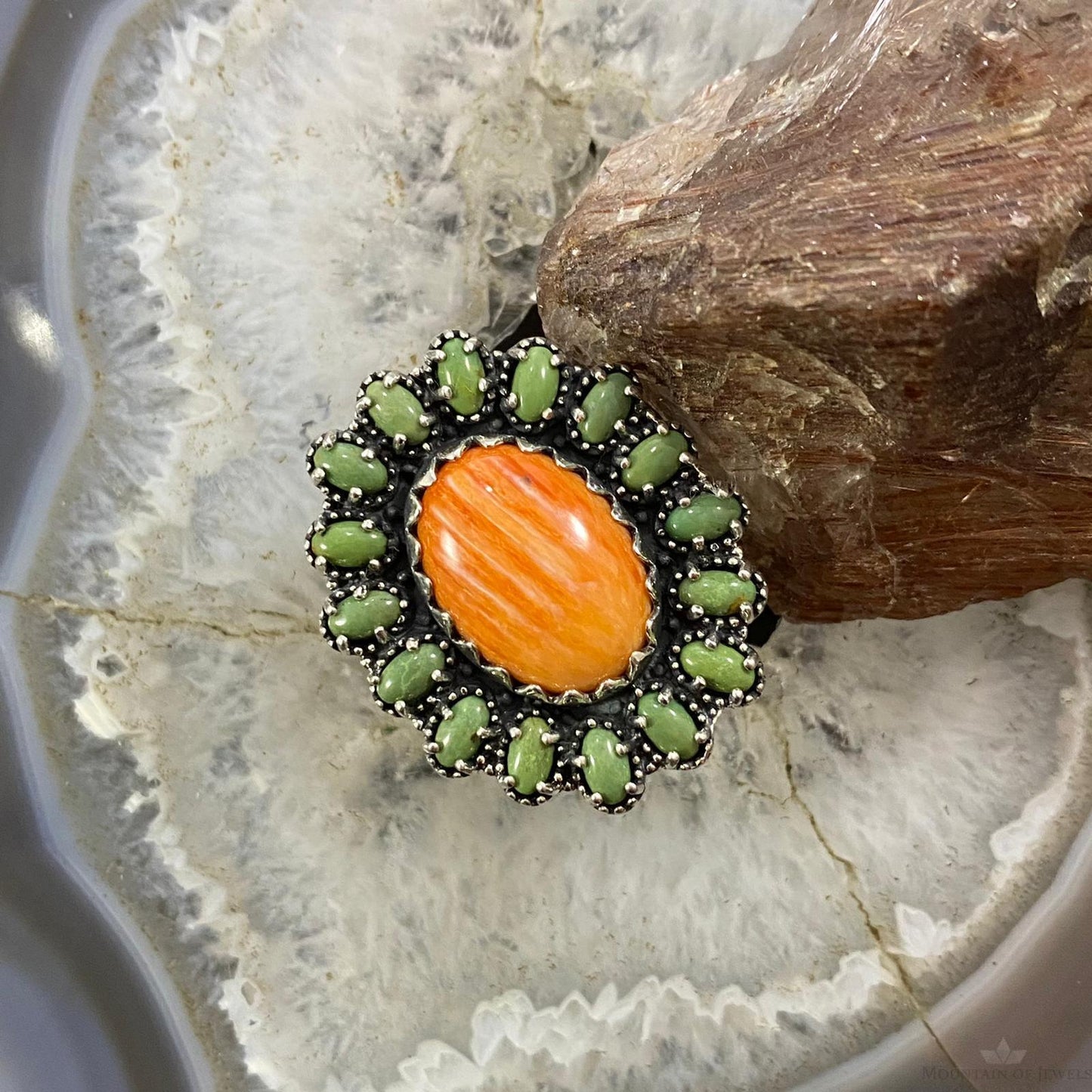 Carolyn Pollack Southwestern Style Sterling Silver Spiny Oyster and Turquoise Ring Variety of Sizes