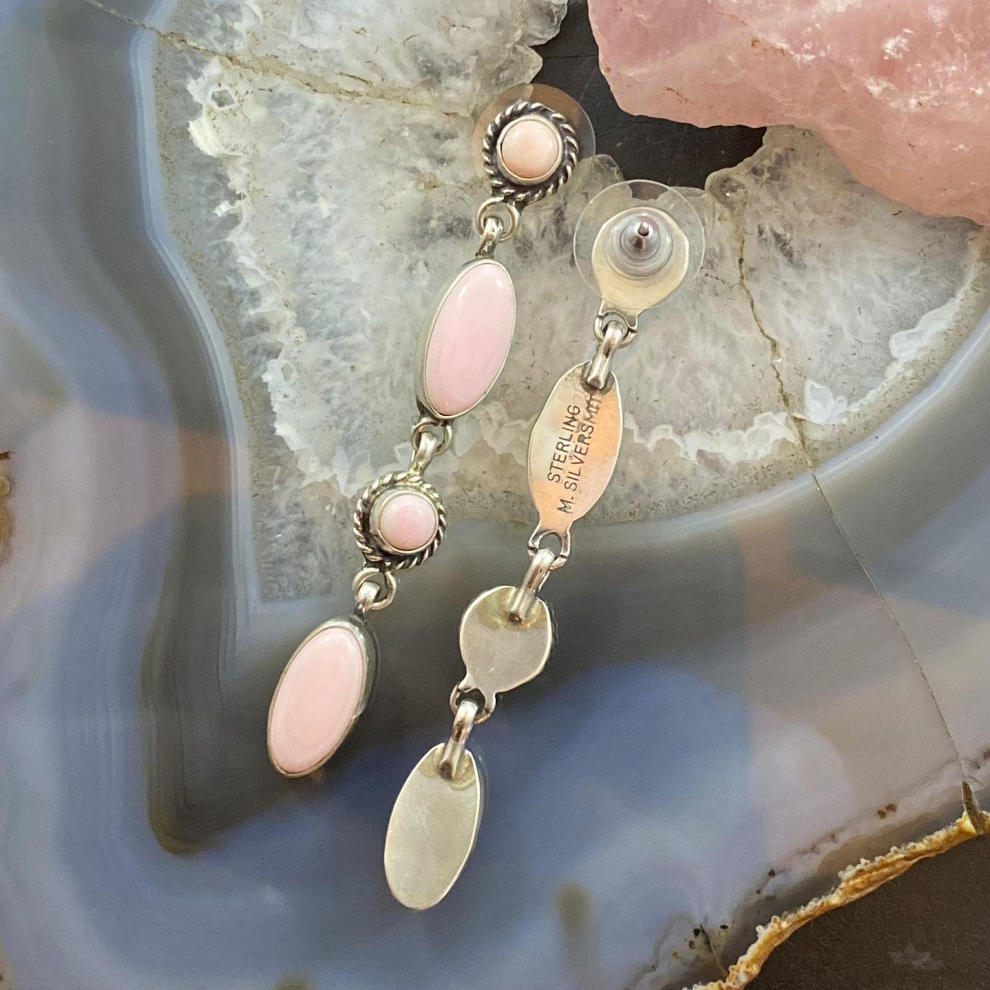 Monica Silversmith Sterling Silver Pink Conch Shell Dangle Earrings For Women