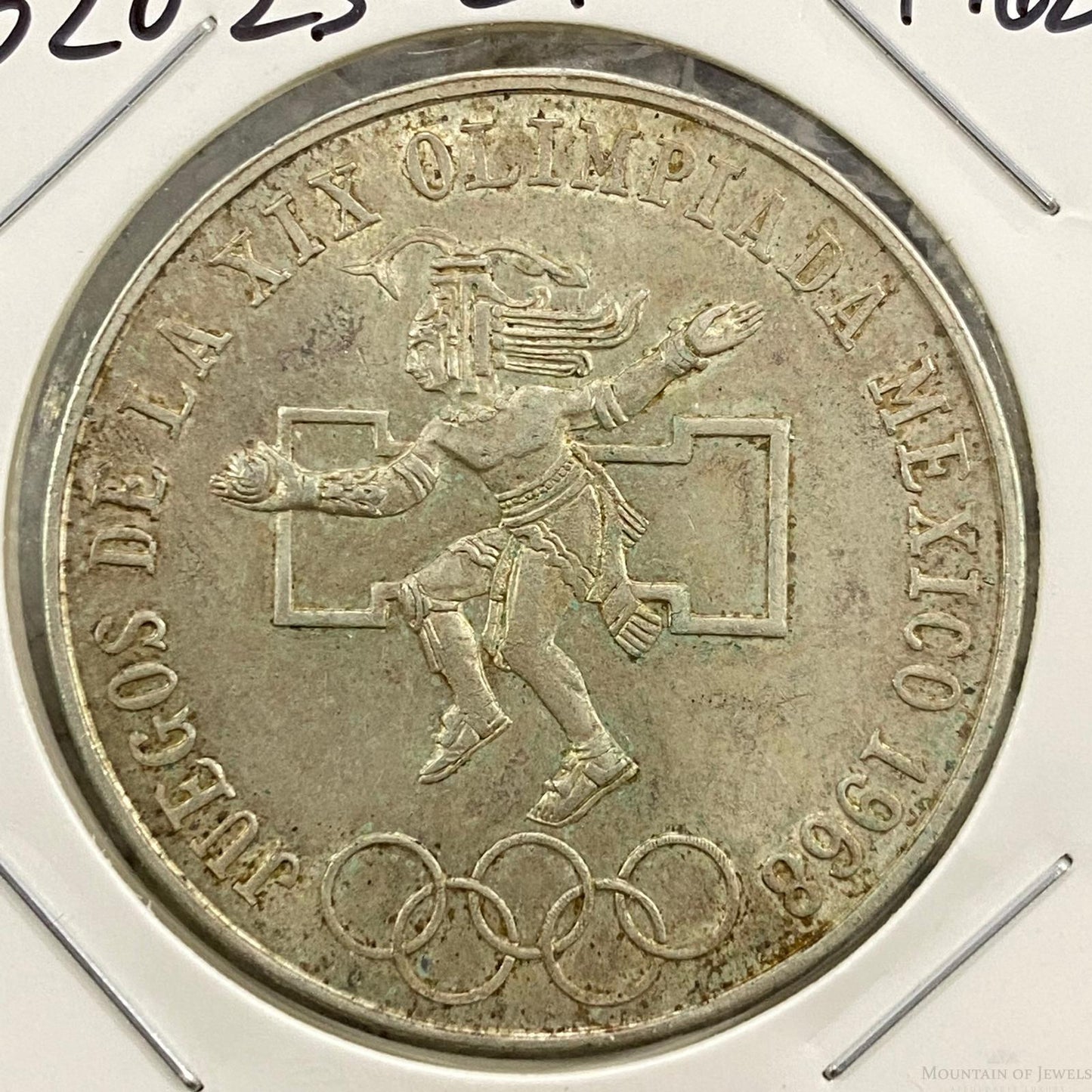1968 Mexico XIX Olympic Games Aztec Ball Player 25 Pesos Silver Coin #52023-2P