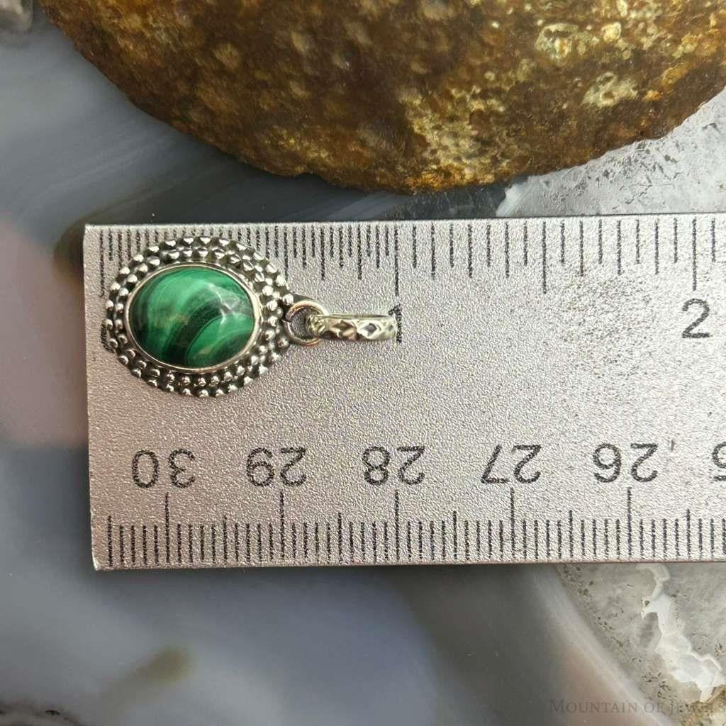 Sterling Silver Southwestern Style Oval Malachite Decorated Charm/Pendant For Women