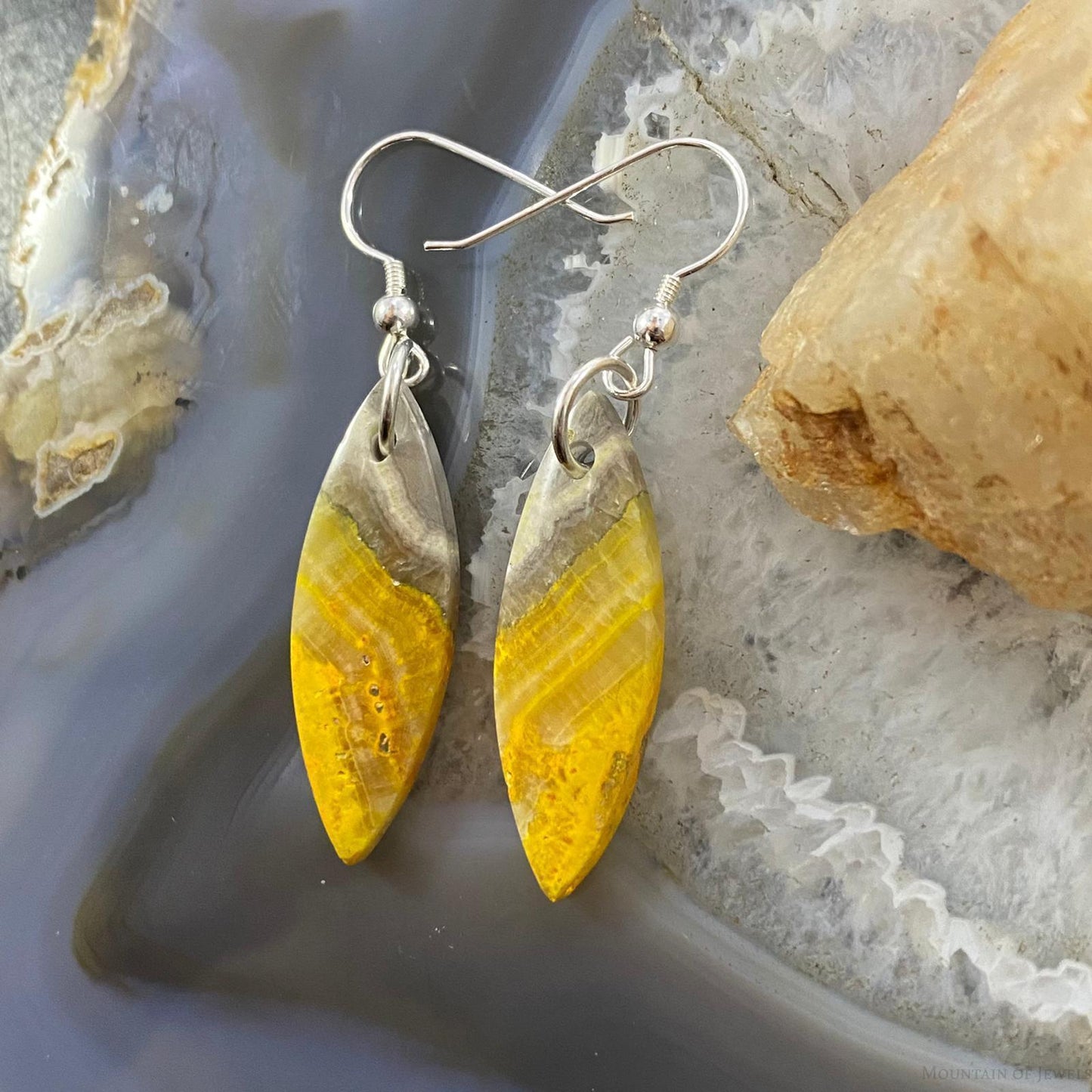 Sterling Silver Marquise Bumblebee Jasper Slab Dangle Earrings For Women #151