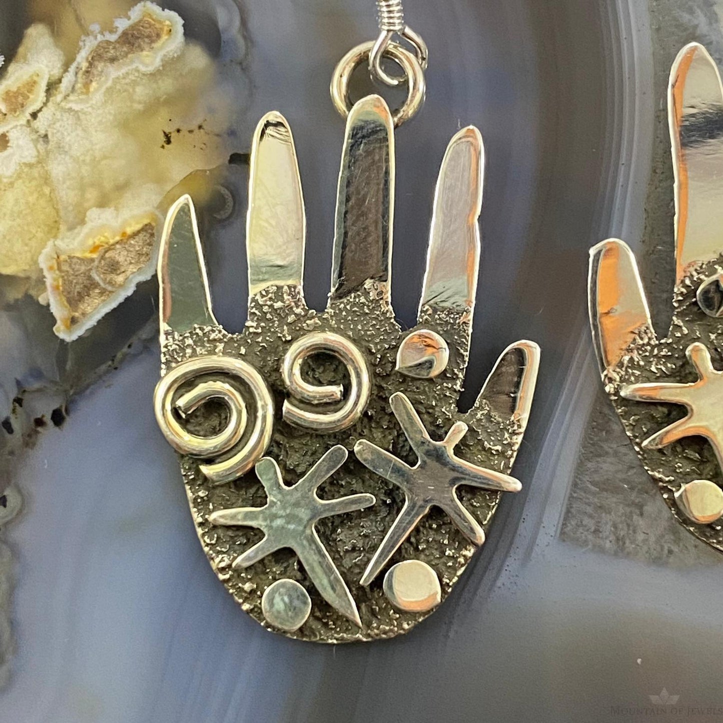 Alex Sanchez Native American Sterling Silver Ancestors Hand Petroglyph Dangle Earrings For Women #1