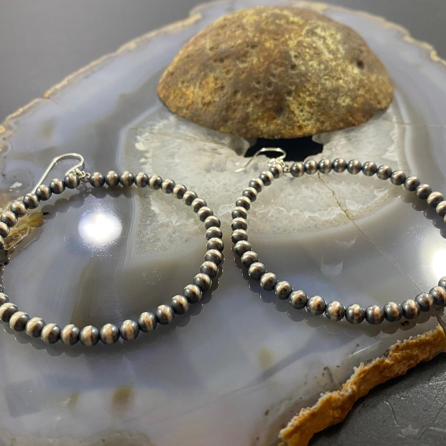 Native American Sterling Silver Navajo Pearl Beads 4mm Hoop Dangle Earrings