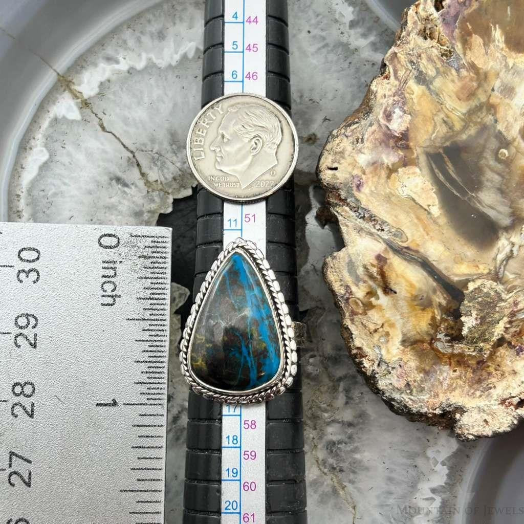 Sterling Silver Southwestern Style Teardrop Chrysocolla Decorated Ring Size 7.25 For Women