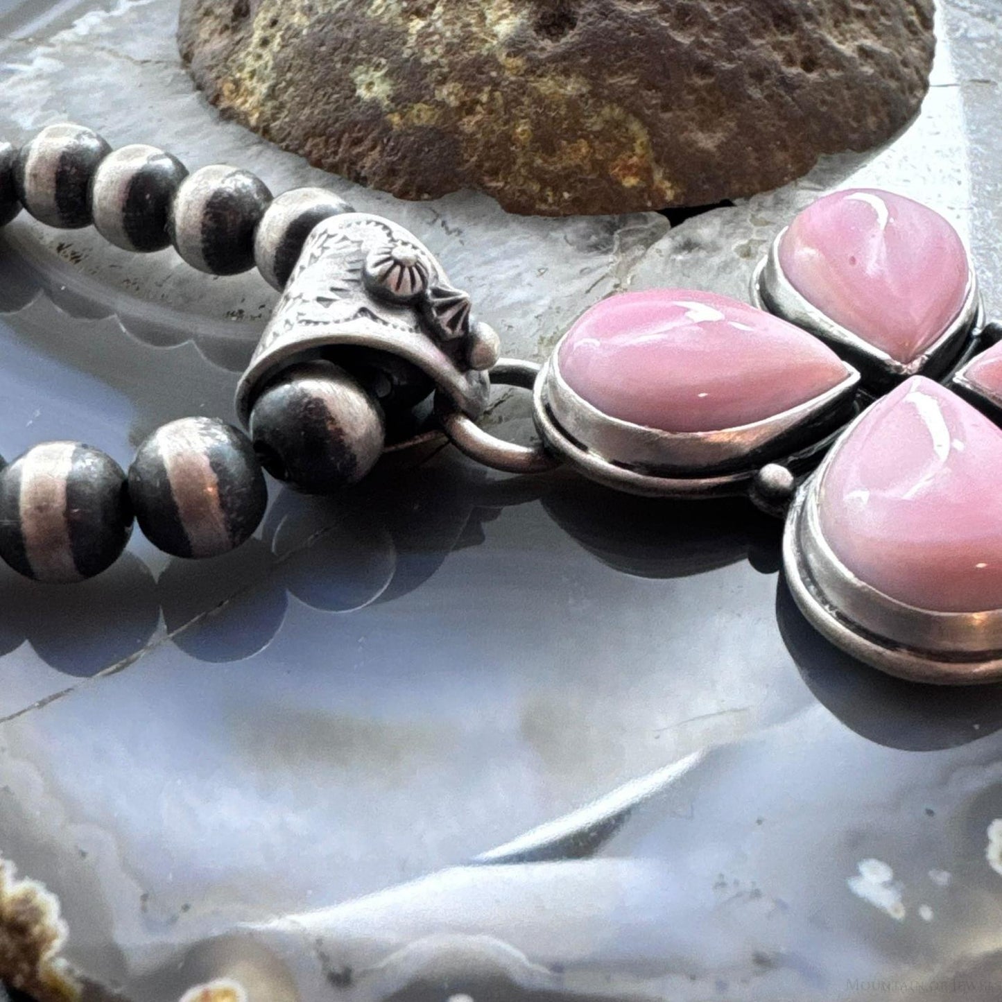Native American Sterling Silver Teardrop Pink Conch Cross Pendant For Women