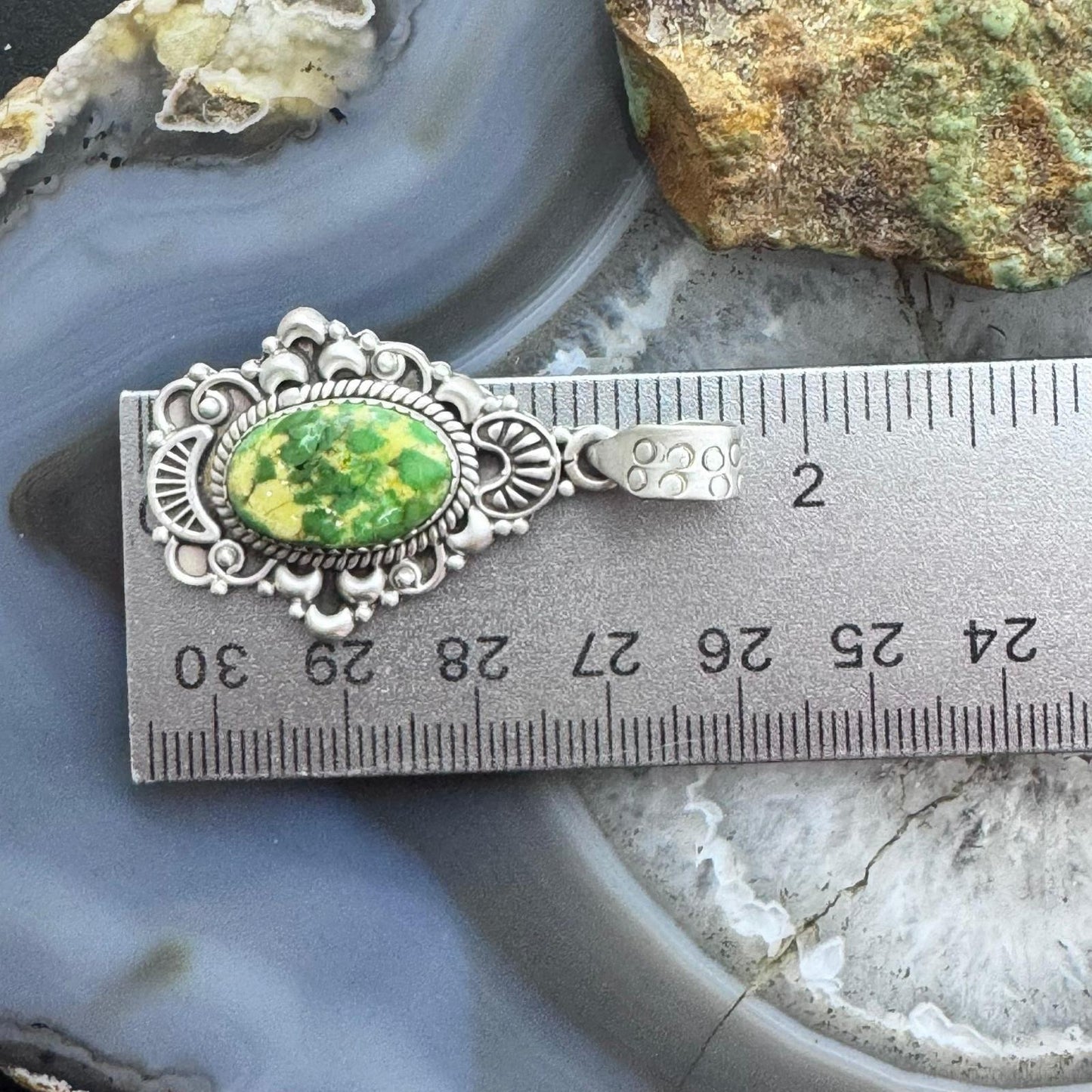 Sterling Silver Southwestern Style Oval Sonora Gold Turquoise Decorated Pendant For Women