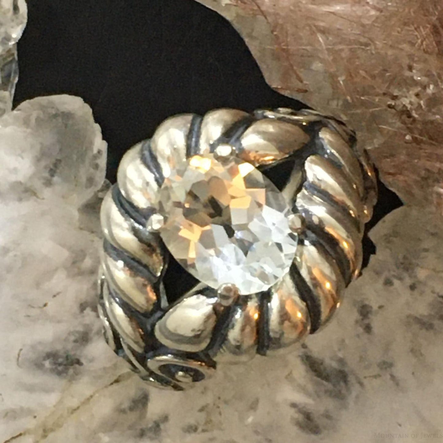 Carolyn Pollack Southwestern Style Sterling Silver Oval Faceted White Topaz Ring For Women