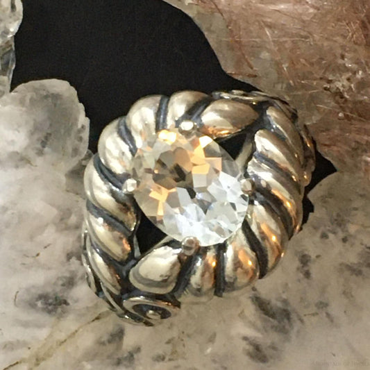 Carolyn Pollack Southwestern Style Sterling Silver Oval Faceted White Topaz Ring For Women