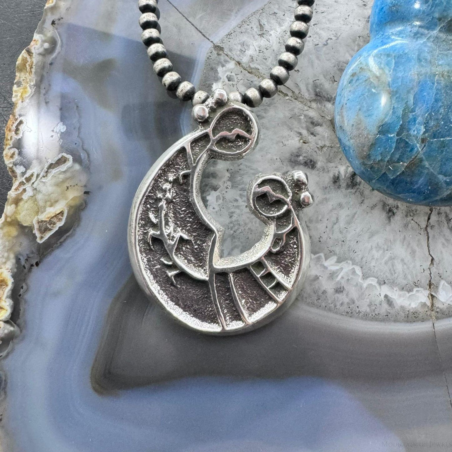 Gary Custer Native American Navajo Sterling Silver Tufa Cast Mother & Child Pendant For Women