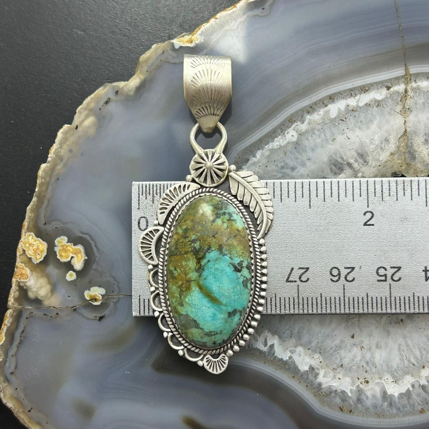 Sterling Silver Southwestern Style Oval Turquoise Decorated Pendant For Woman
