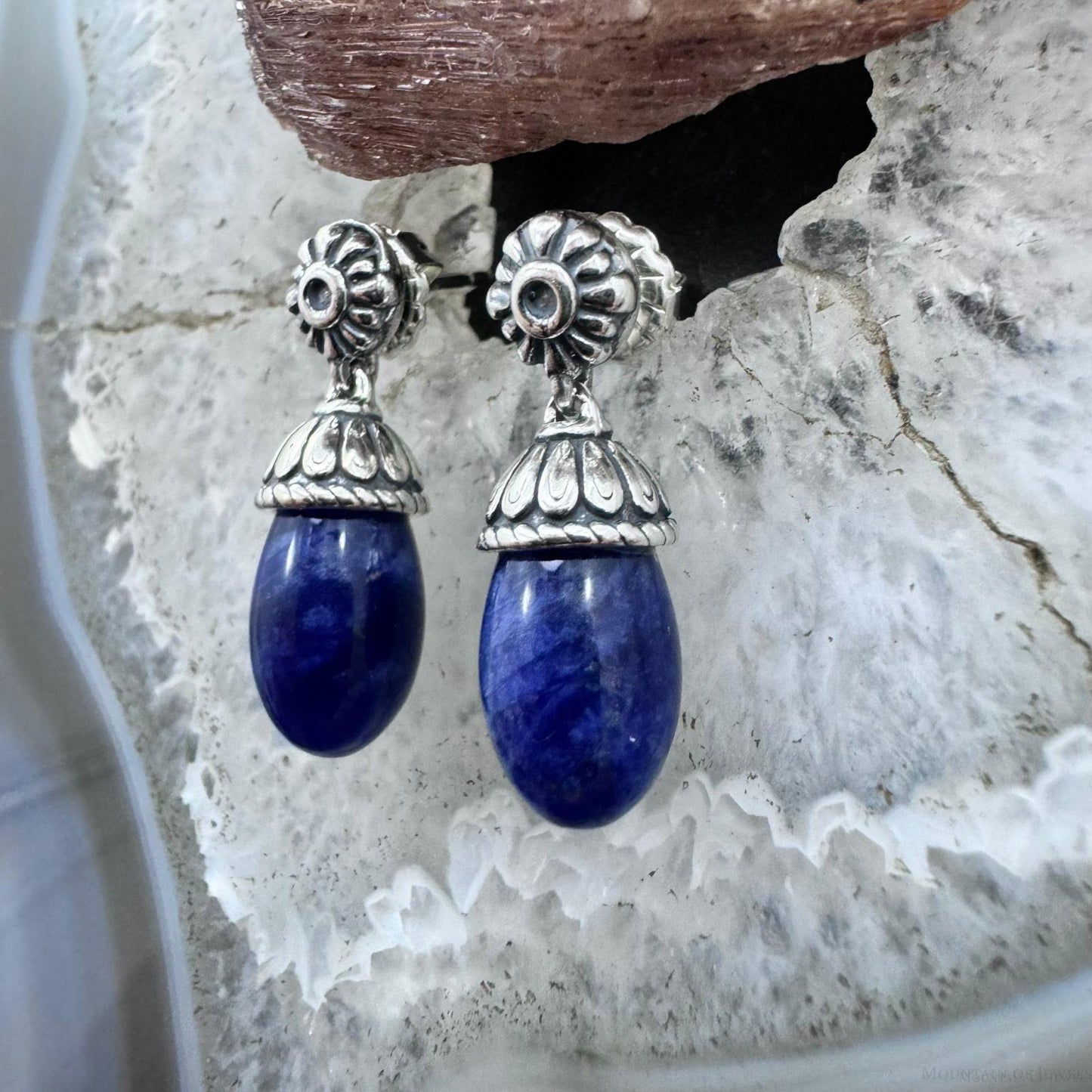 Carolyn Pollack Sterling Silver Oval Sodalite Post Dangle Earrings For Women