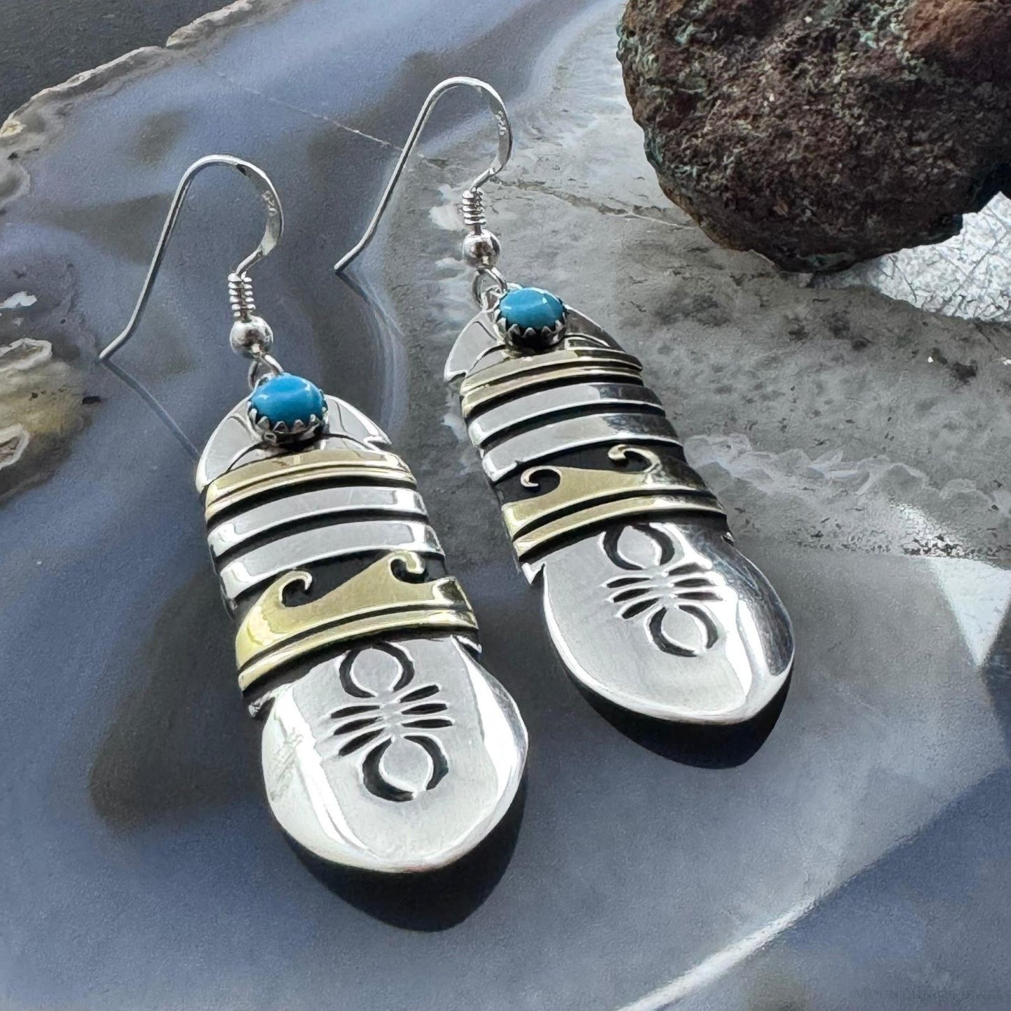 Tommy & Rosita Singer Sterling Silver & Gold Filled Turquoise Dangle Earrings For Women #3