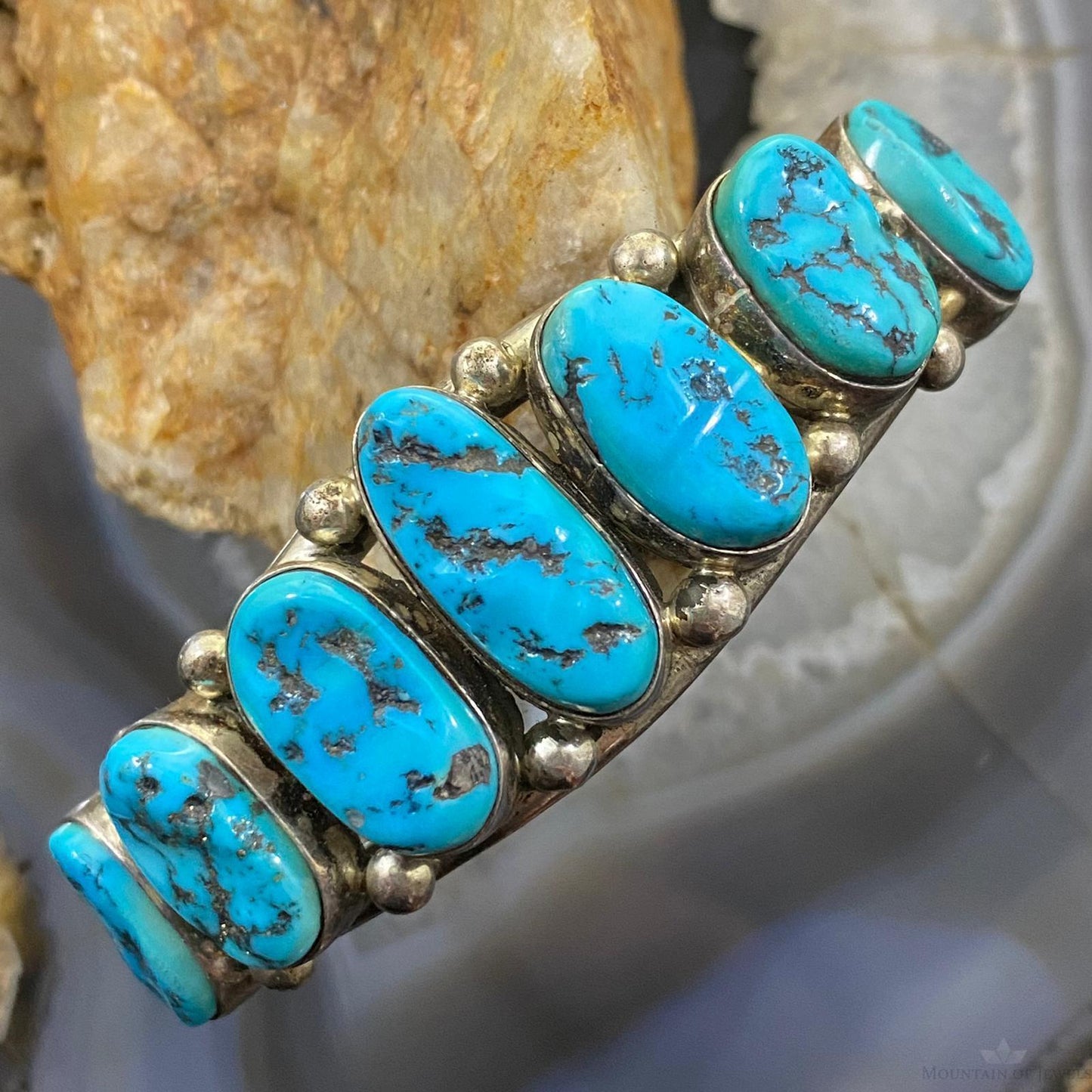 Ramona Loloma Vintage Native American Sterling Graduated Turquoise Bracelet