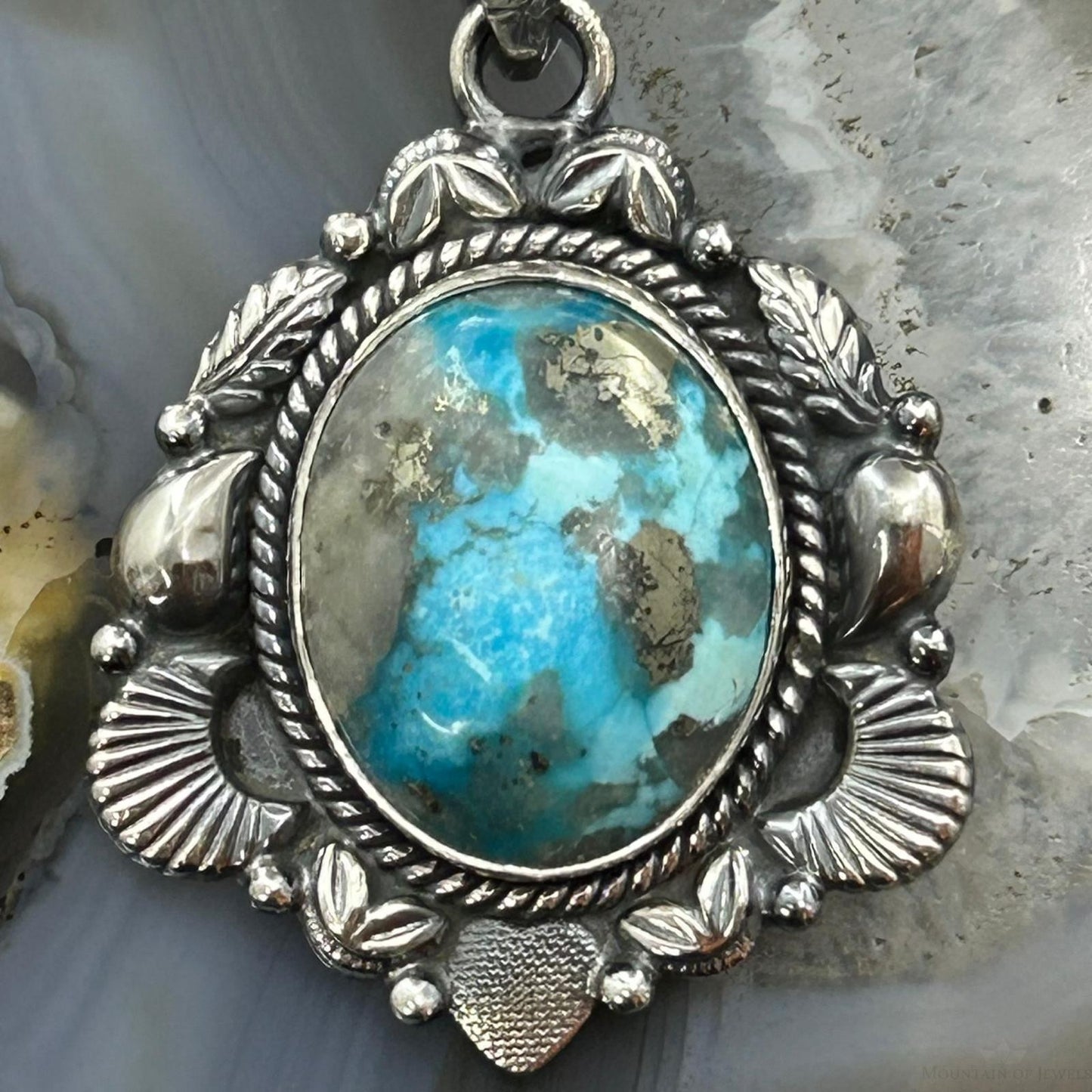 Sterling Silver Southwestern Style Oval Turquoise Decorated Pendant For Women #6
