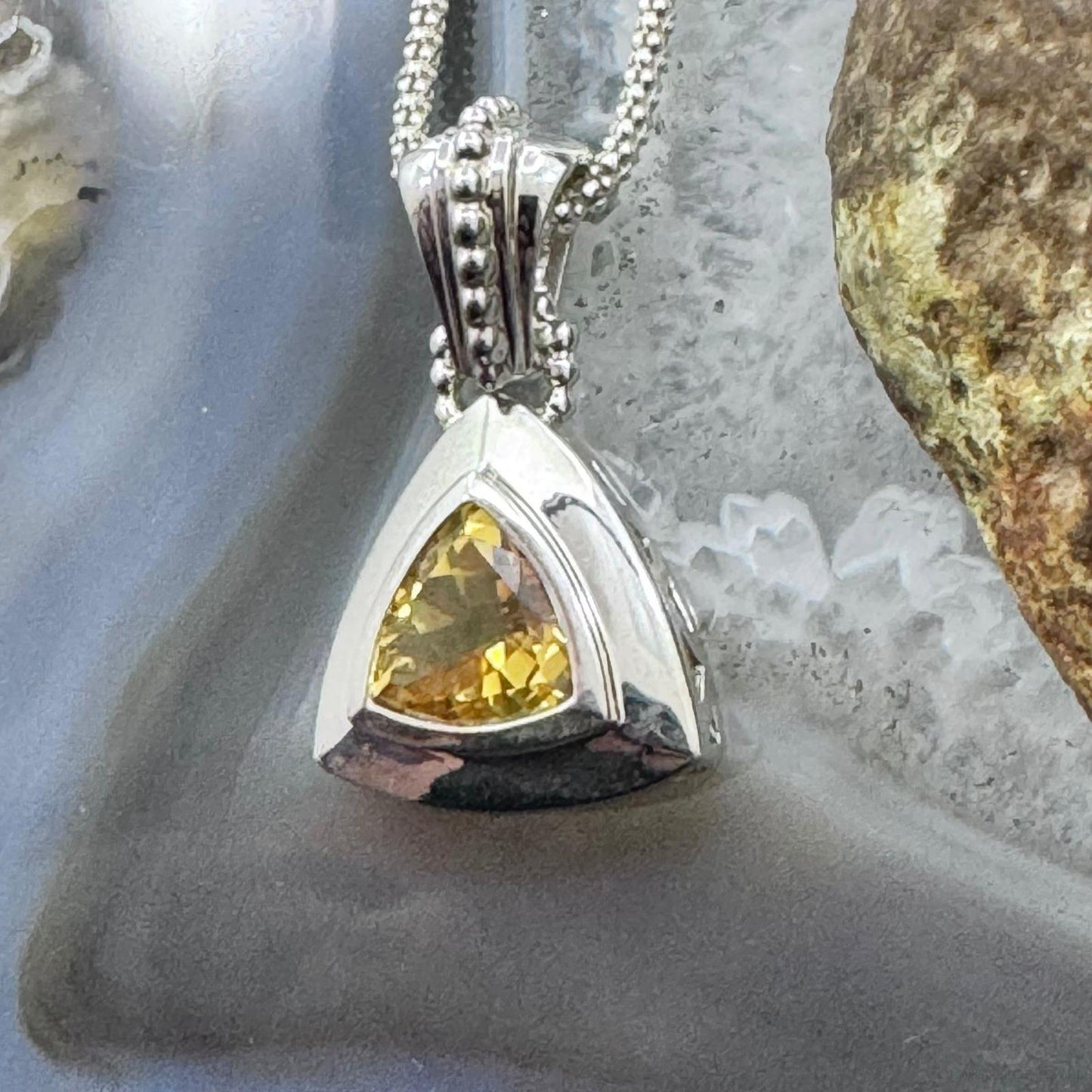 Carolyn Pollack Sterling Silver Triangle Faceted Citrine Pendant With Necklace For Women