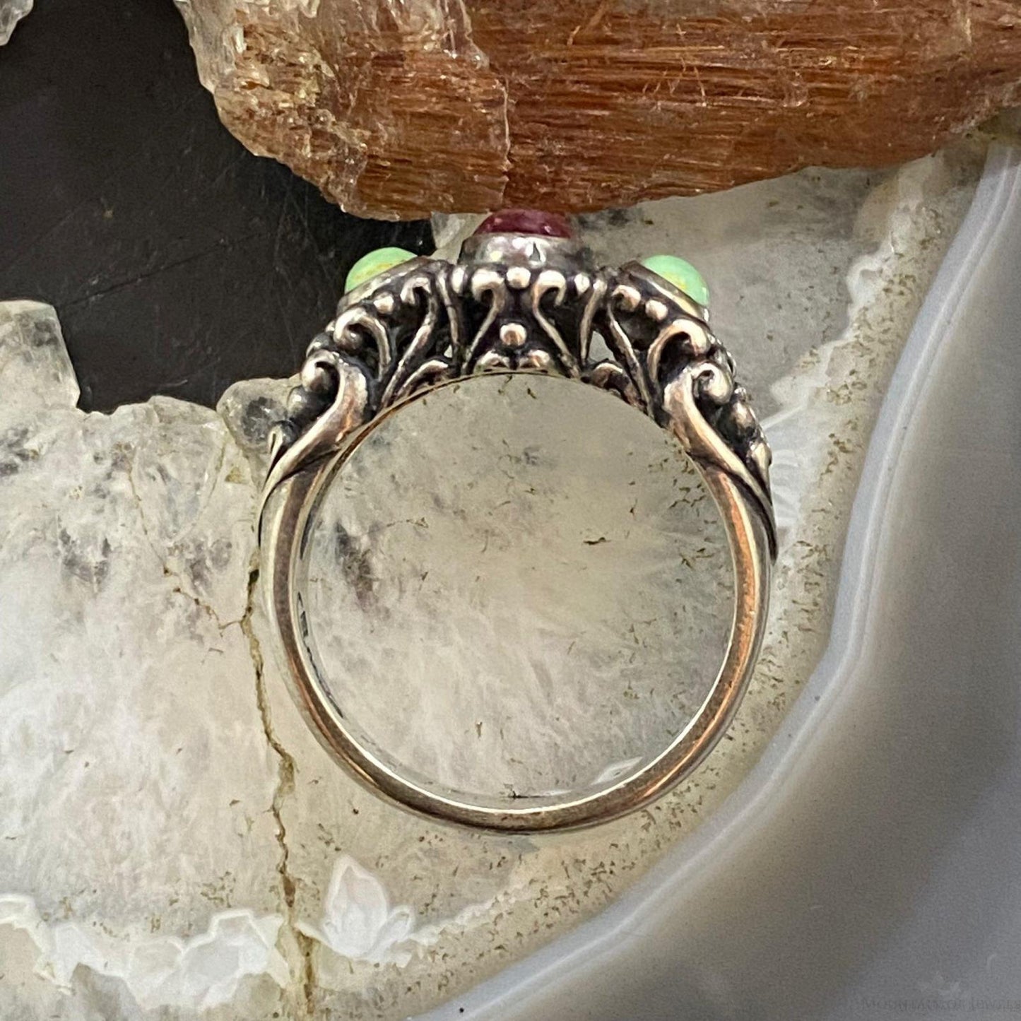 Carolyn Pollack Southwestern Style Sterling Silver Purple Spiny Oyster & Green Turquoise Ring For Women