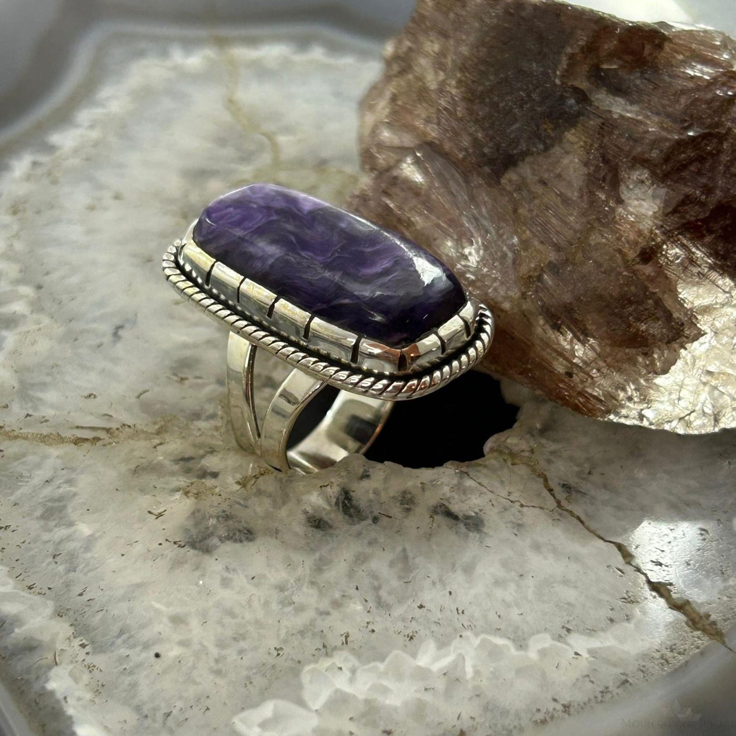Sterling Silver Southwestern Style Rectangle Charoite Ring Size 6.25 For Women