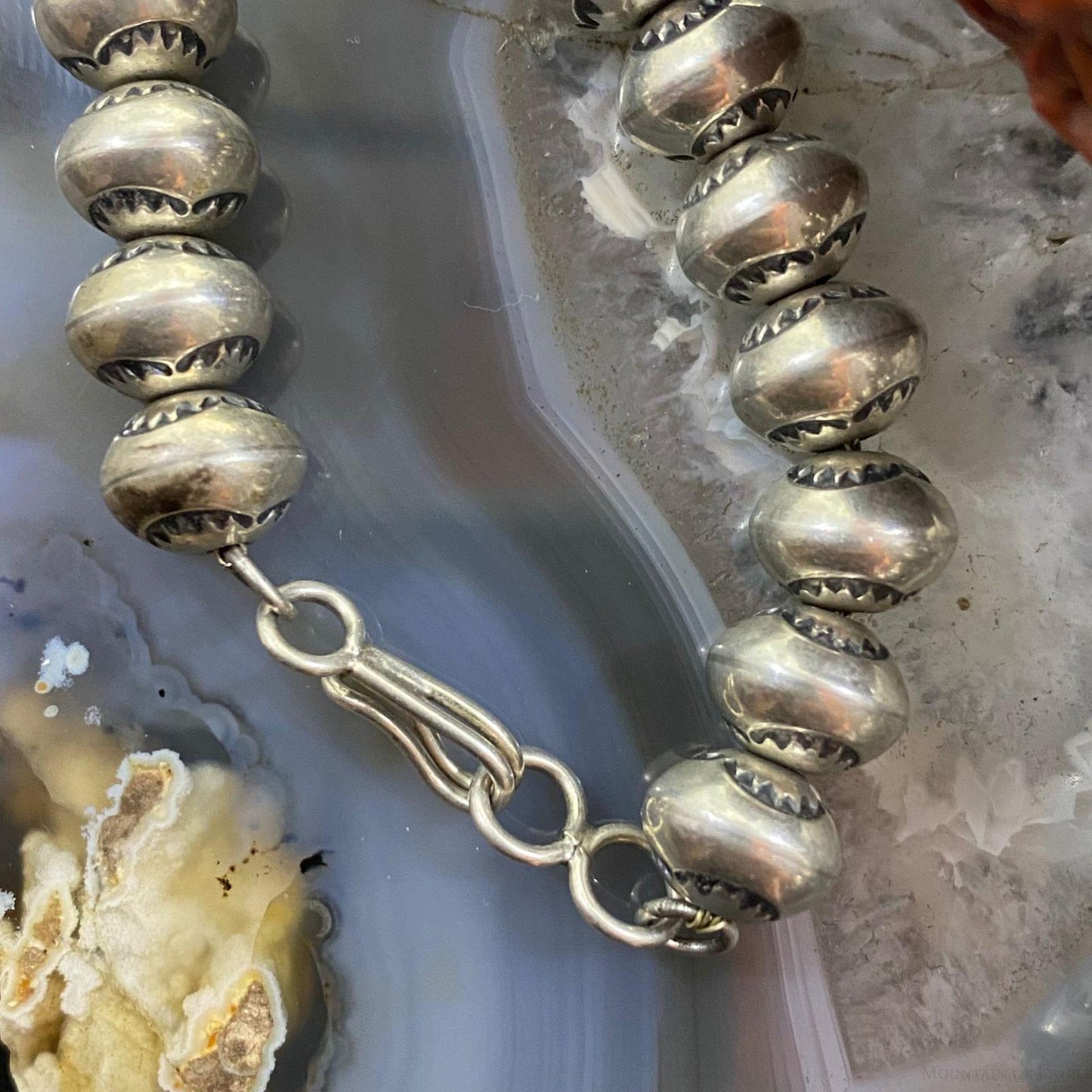 Native American Vintage Graduated Handmade Stamped Navajo Pearl Beads Necklace