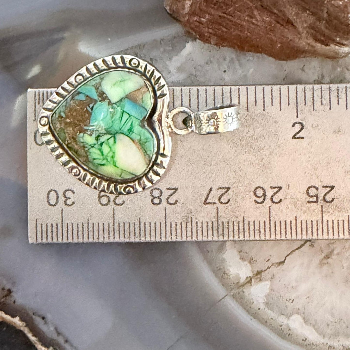 Sterling Silver Southwestern Style Green Turquoise Dahlia Heart Pendant For Women