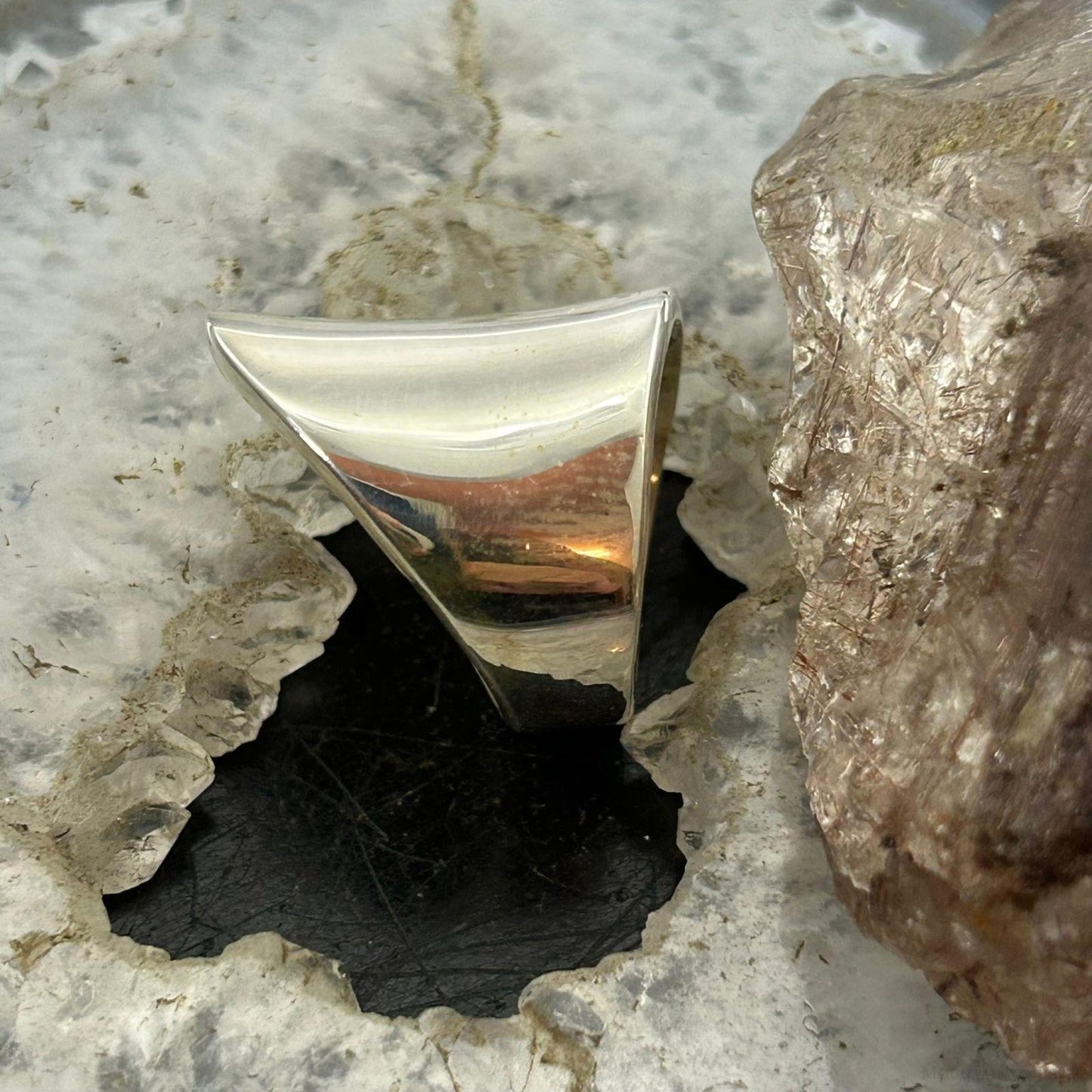 Sterling Silver Asymmetrical Cigar Band Modern Fashion Ring For Women, Taxco Mexico