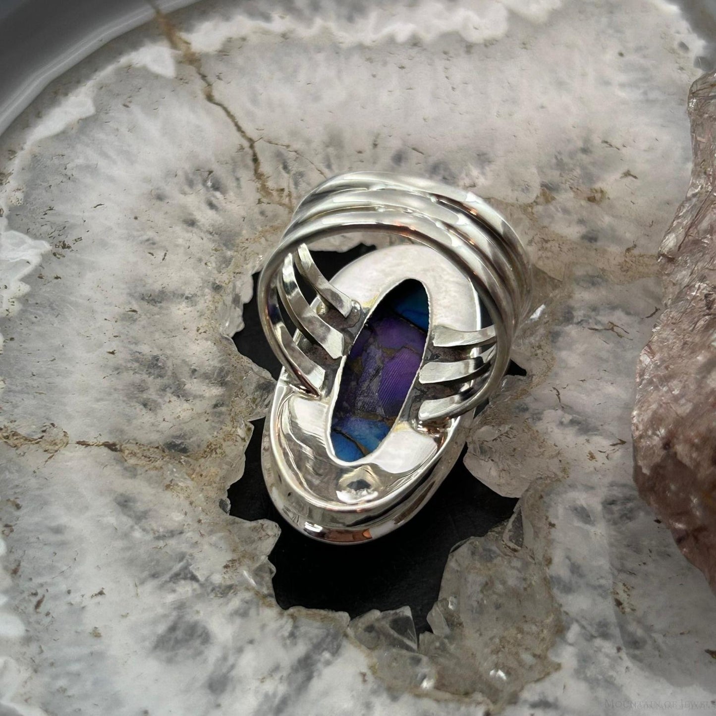 Sterling Silver Southwestern Style Oval Purple Mohave Turquoise Ring Size 7 For Women
