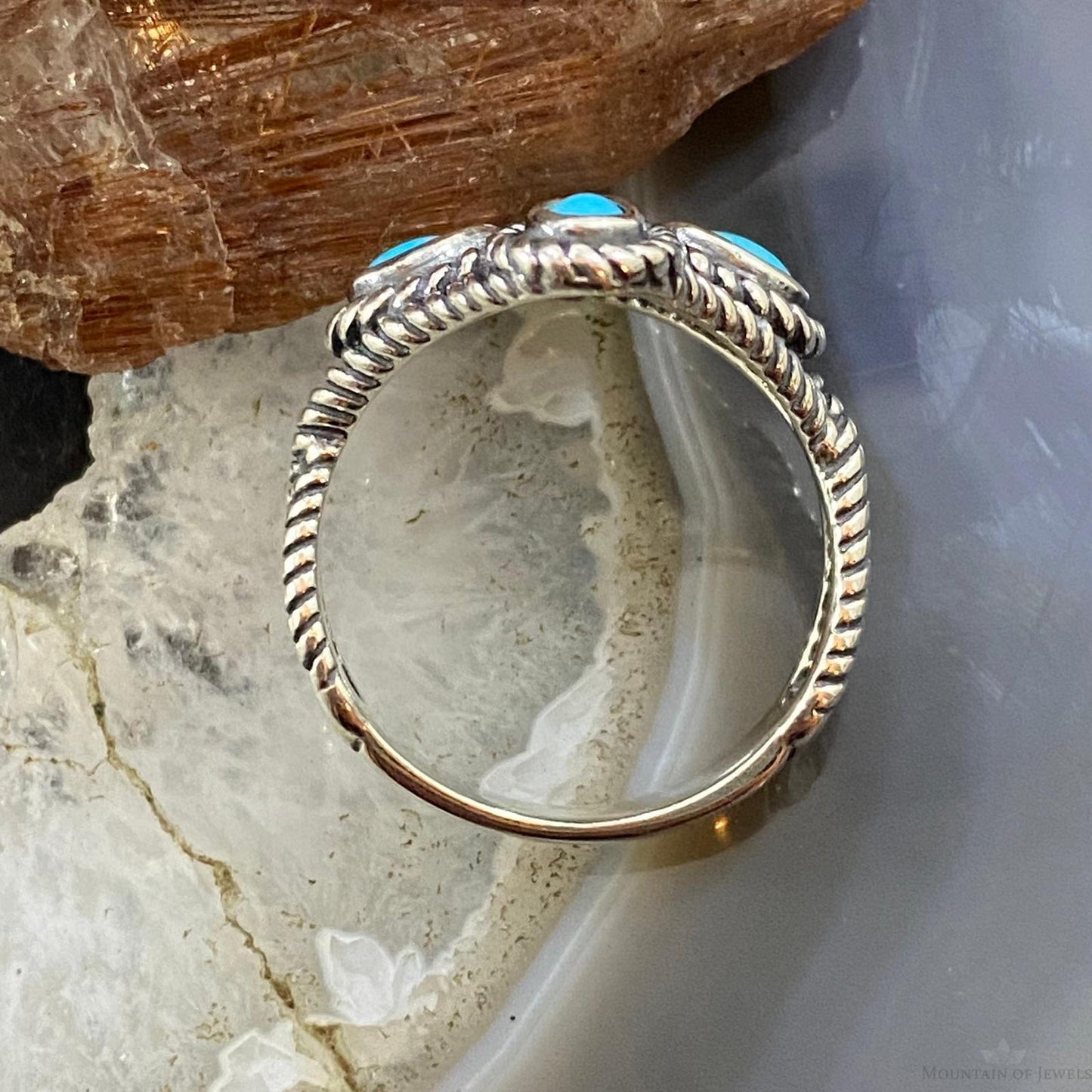 Carolyn Pollack Southwestern Style Sterling Silver 4 Sleeping Beauty Turquoise Decorated Cluster Ring For Women