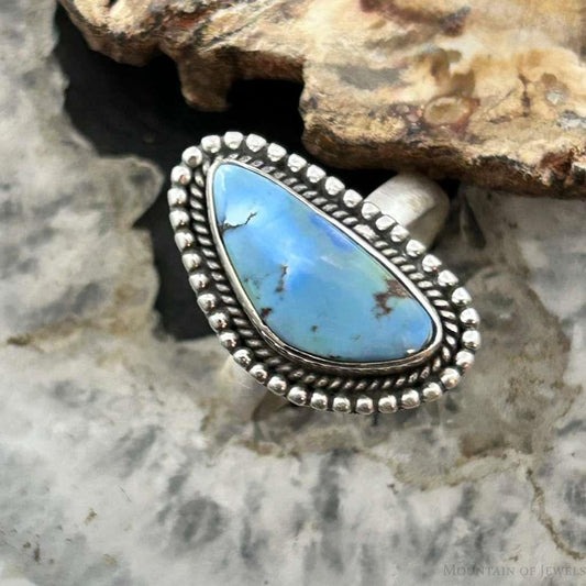 Sterling Silver Southwestern Style Golden Hill Turquoise Adjustable Ring For Women