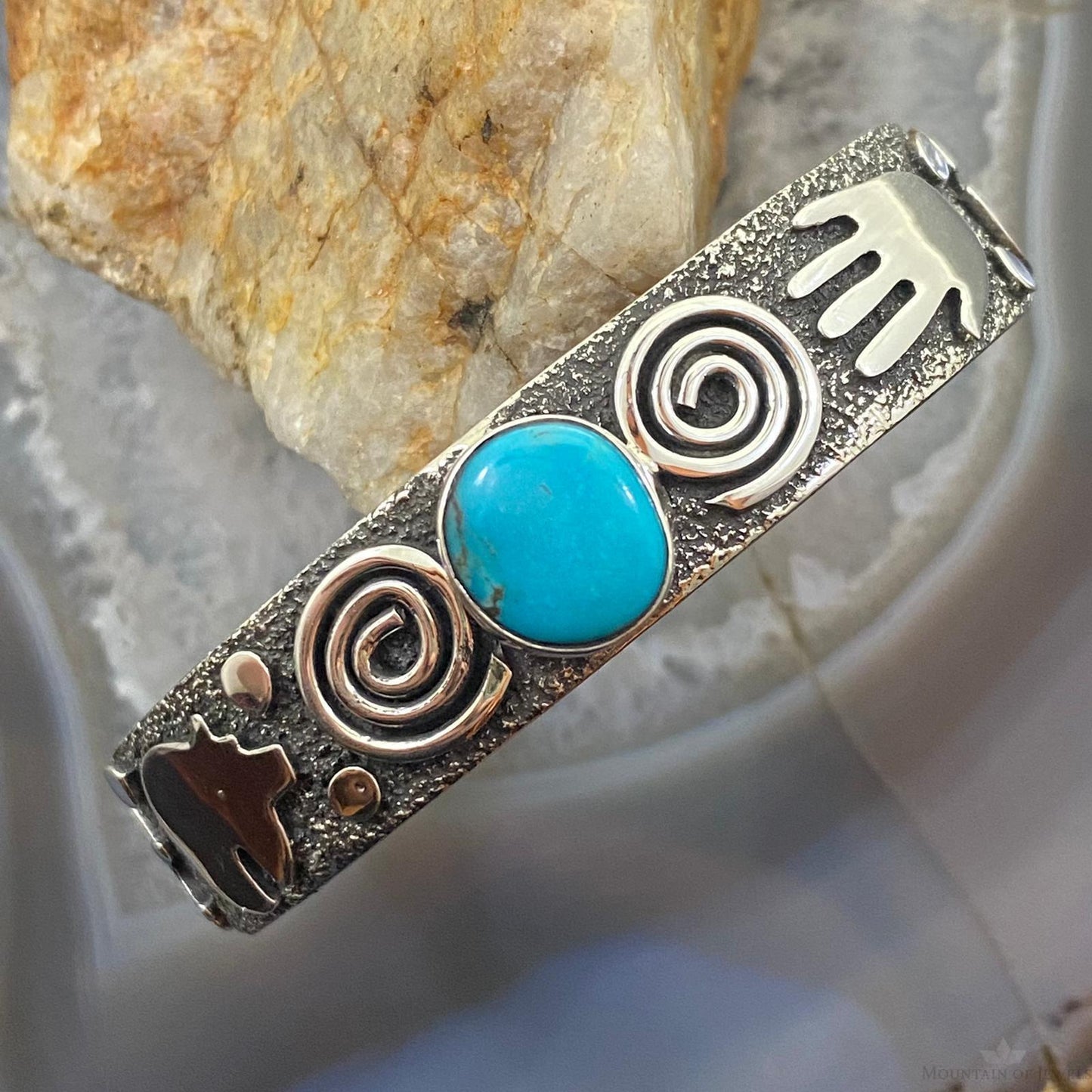 Alex Sanchez Native American Sterling Turquoise Petroglyph Bracelet For Women #2