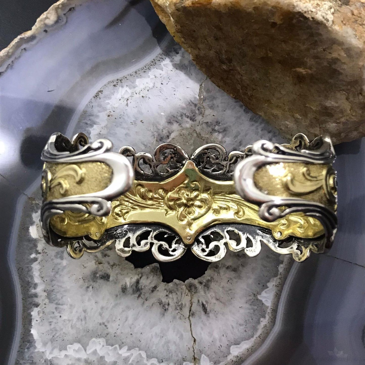 Carolyn Pollack Sterling Silver & Brass Decorated Engraved Bracelet For Women