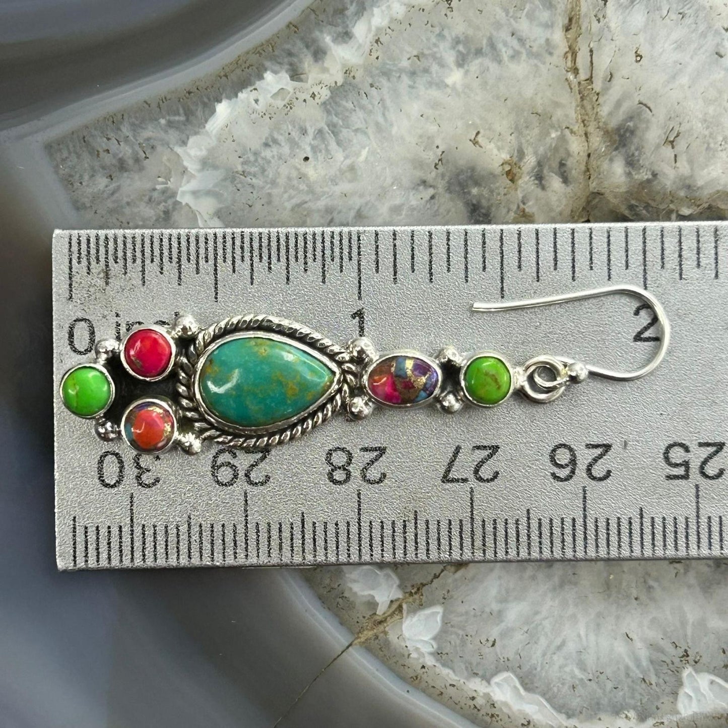 Sterling Silver Southwestern Style Multistone Dangle Earrings For Women