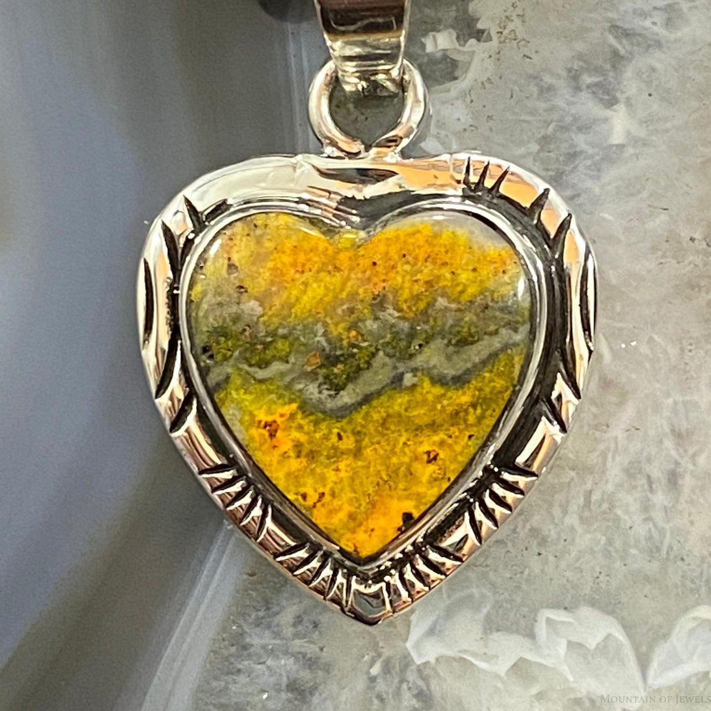 Native American Sterling Silver Bumblebee Jasper Heart Pendant For Women