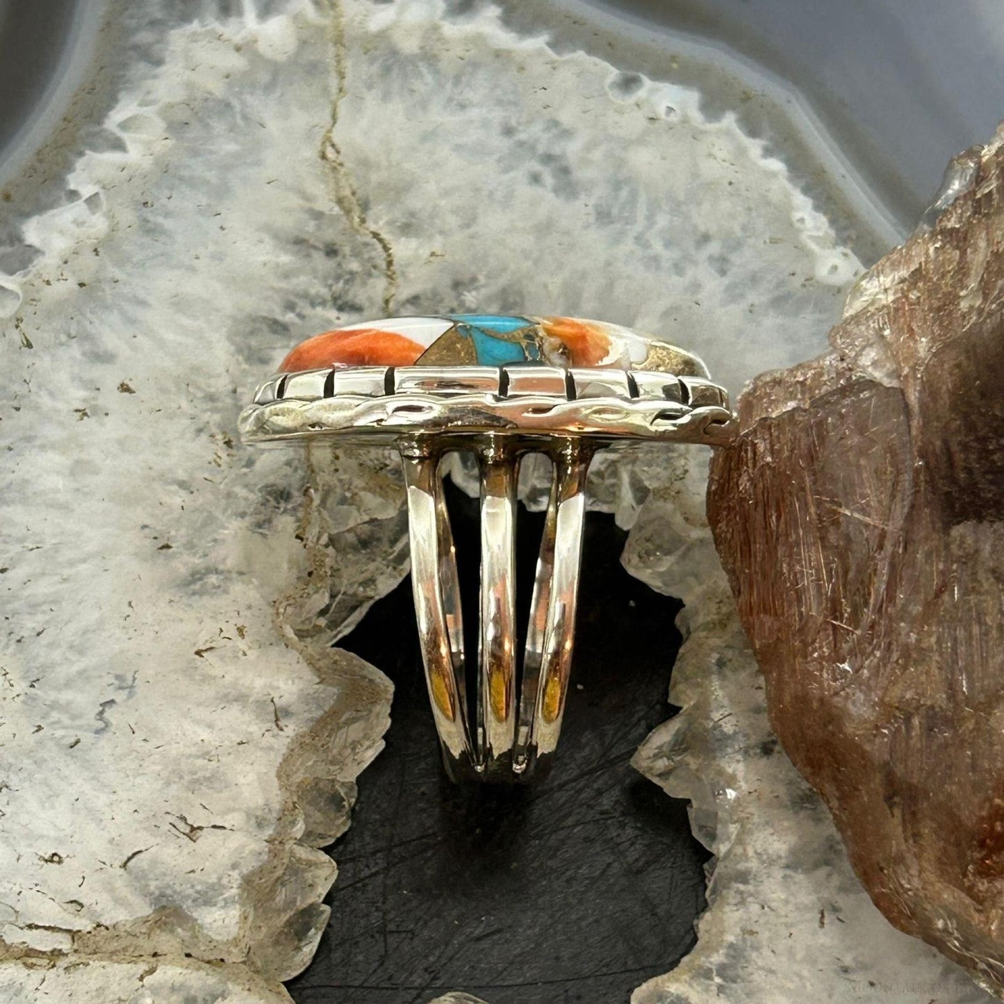 Sterling Silver Southwestern Style Oval Spiny Oyster Turquoise Ring Size 9 For Women