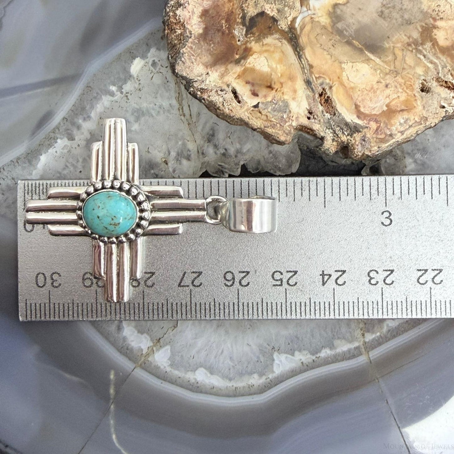 Sterling Silver Southwestern Style Oval Mohave Turquoise Unisex Zia Pendant #3