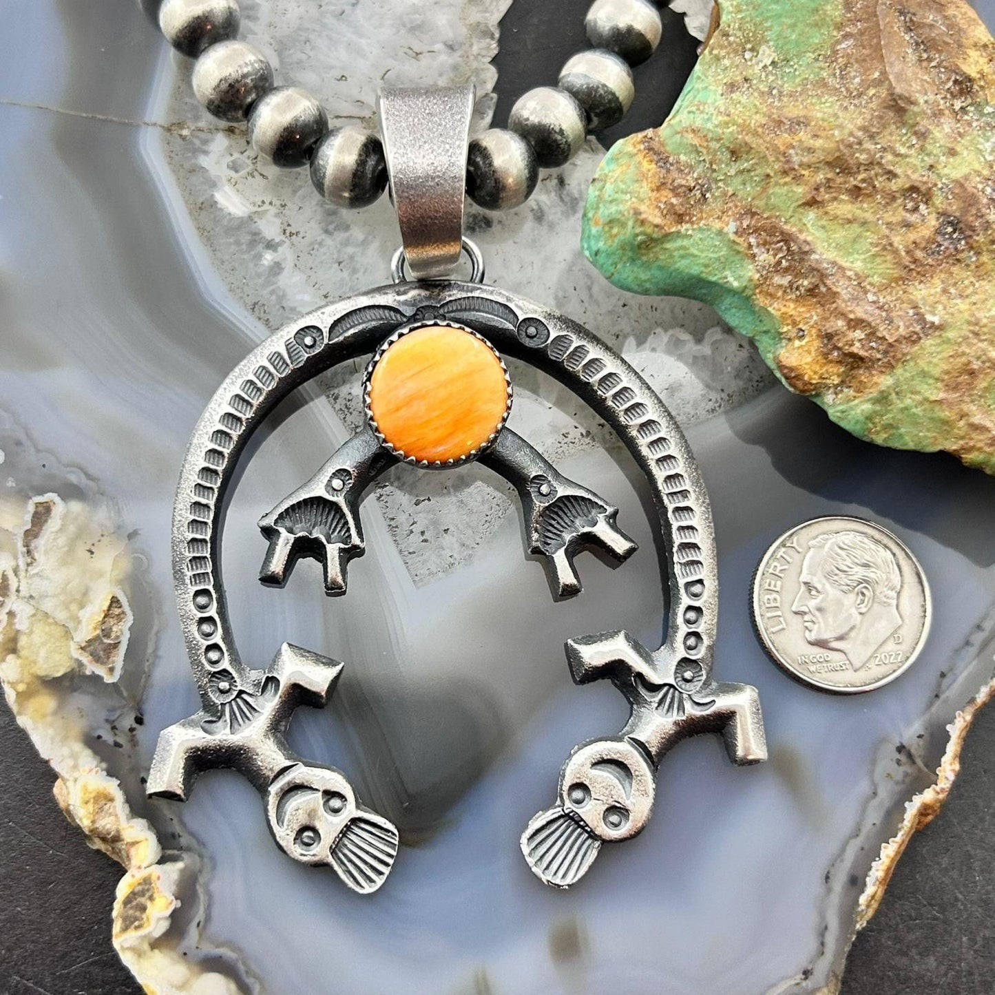 Eva & Linberg Billah Native American Sterling Silver Orange Spiny Oyster Unisex Naja Pendant