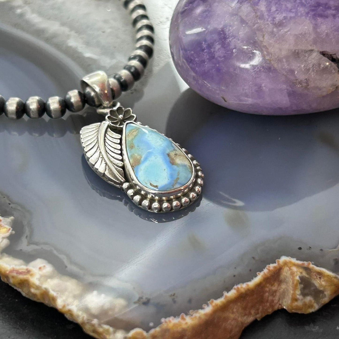 Sterling Silver Southwestern Style Teardrop Golden Hill Turquoise Leaves Pendant For Women #3