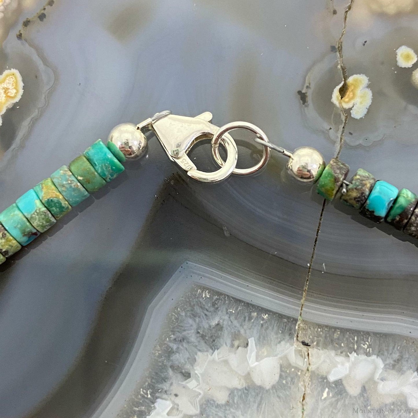 Turquoise Beads 4 mm Sterling Silver Necklace 16" For Women