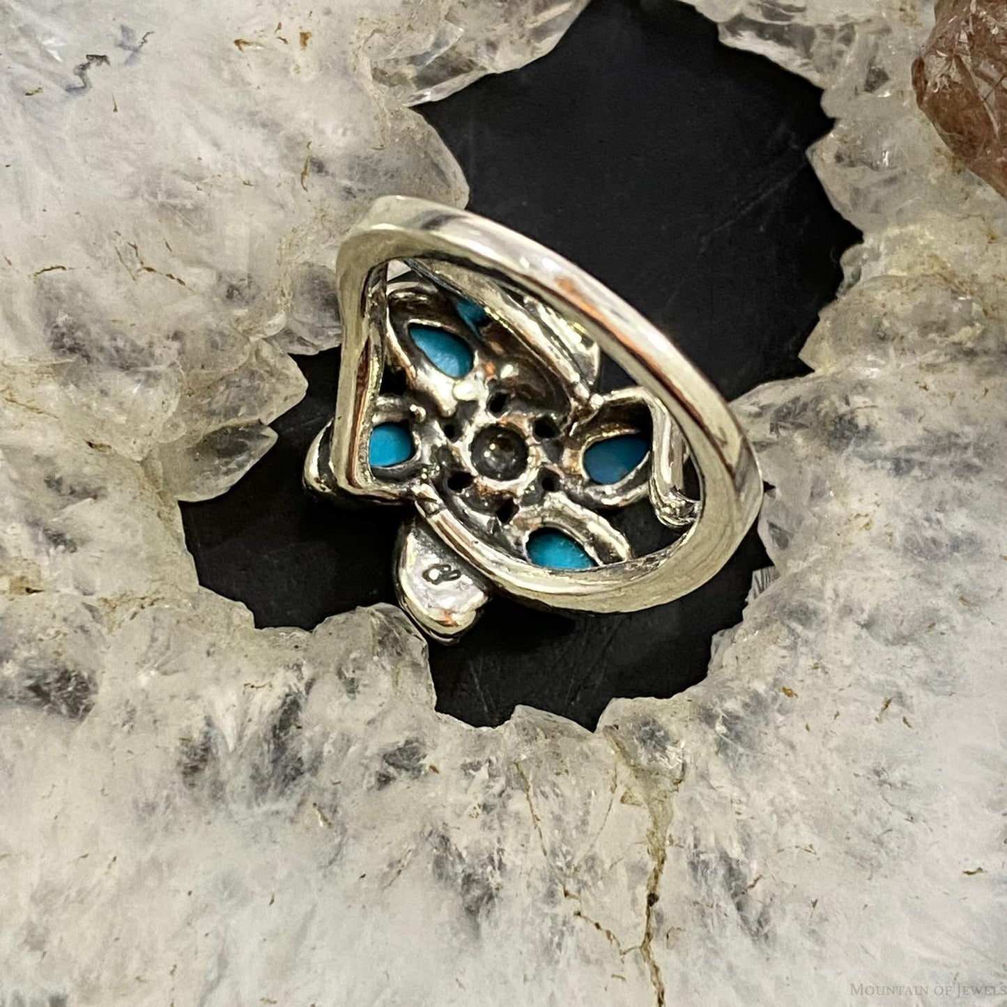 Carolyn Pollack Southwestern Style Sterling Sleeping Beauty Turquoise Flower Cluster Ring For Women
