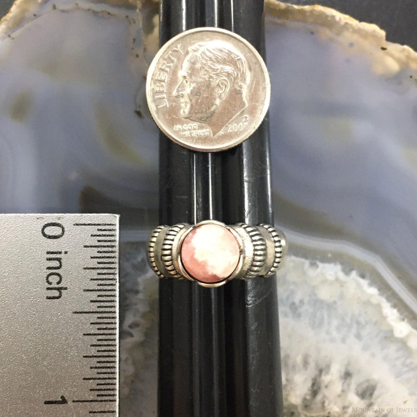 Carolyn Pollack Vintage Sterling Silver Round Rhodonite Decorated Ring For Women