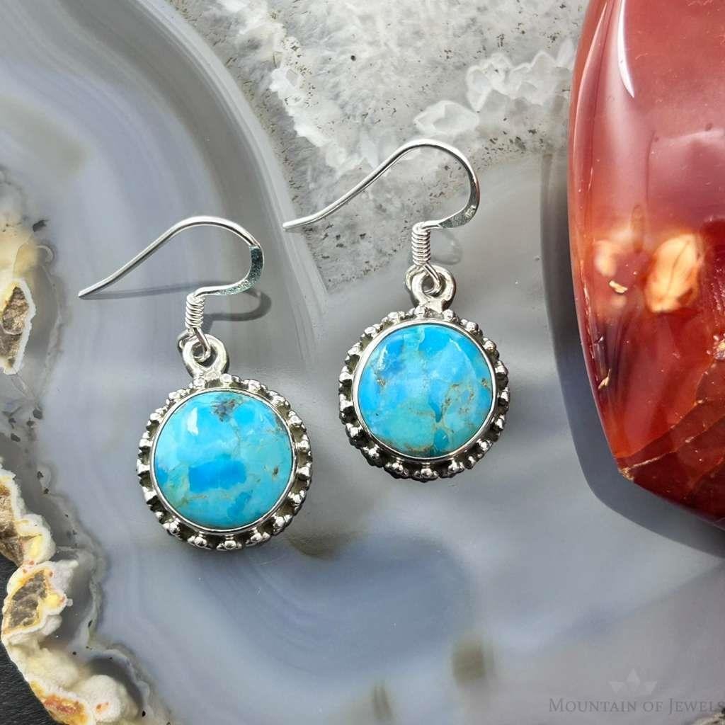 Sterling Southwestern Style Round Mojave Turquoise Dangle Earrings For Women