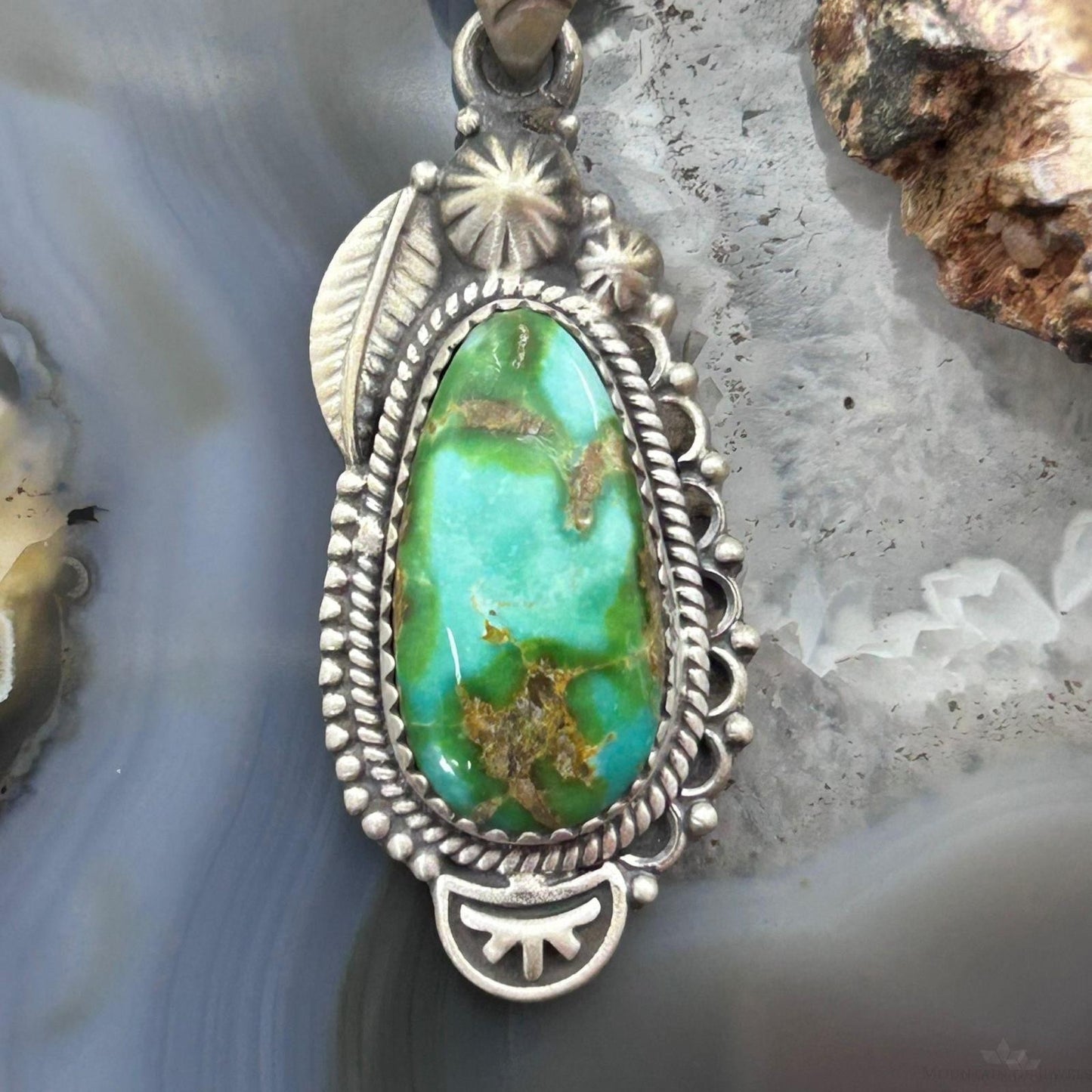 Sterling Silver Southwestern Style Sonora Gold Turquoise Decorated Pendant For Women #1