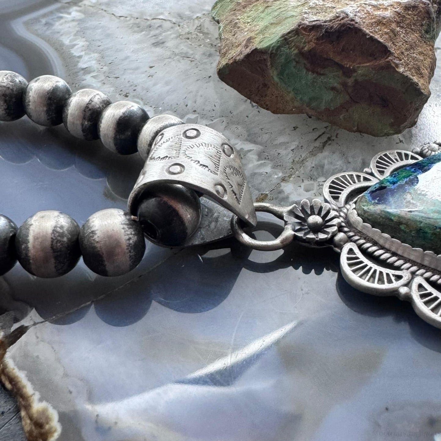 Sterling Silver Southwestern Style Teardrop Chrysocolla Decorated Pendant For Women