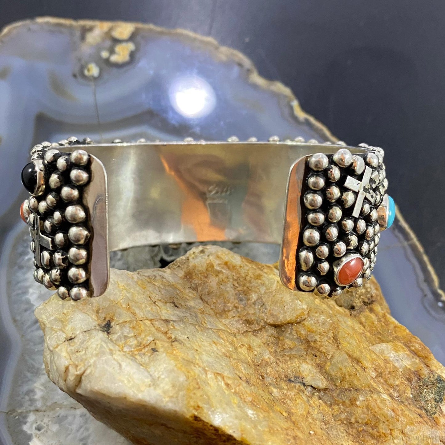 Gabby Jurado Sterling Silver Turquoise, Coral, Onyx Crosses Bracelet For Women