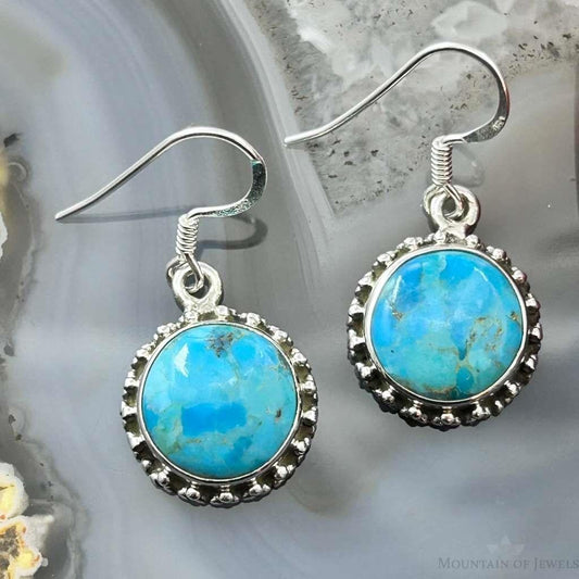 Sterling Silver Southwestern Style Round Mojave Turquoise Dangle Earrings For Women