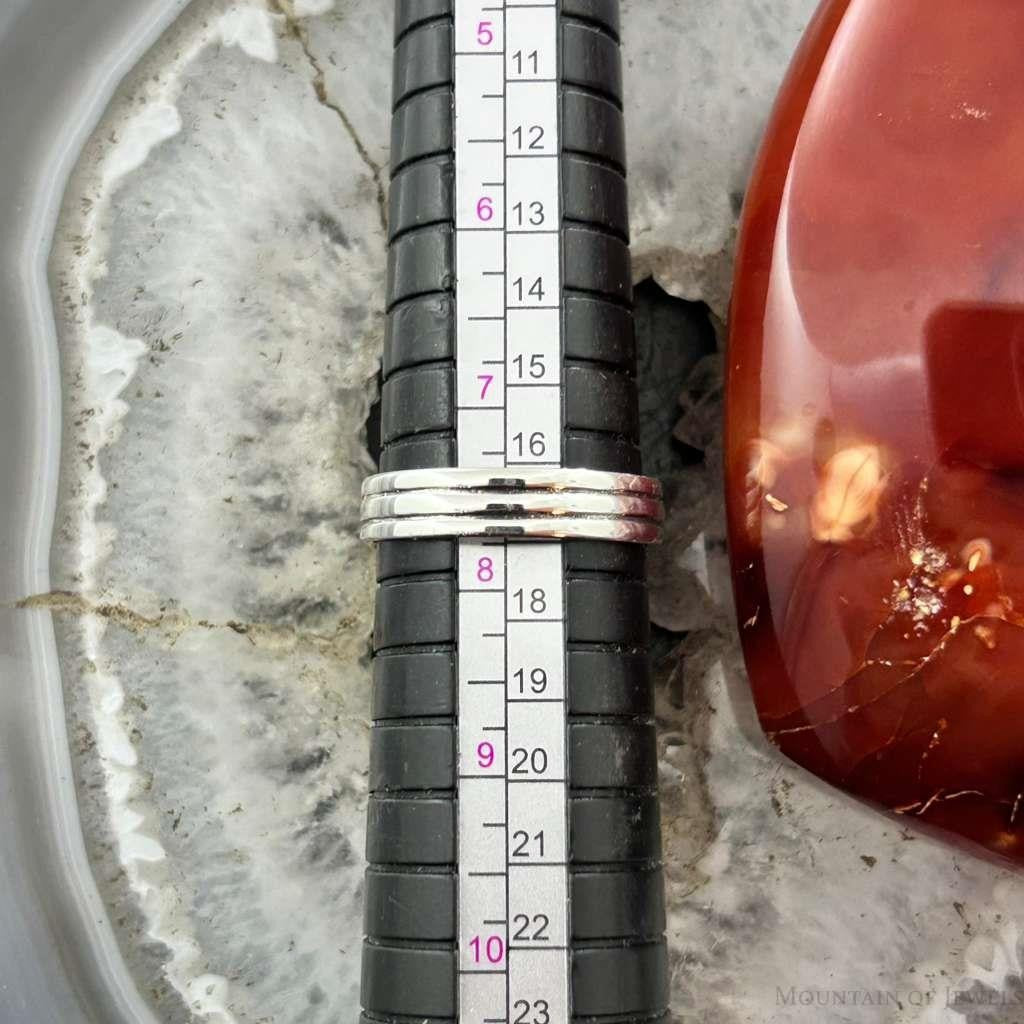 Native American Sterling Silver Rectangle White Buffalo Bar Ring Size 7.5 For Women