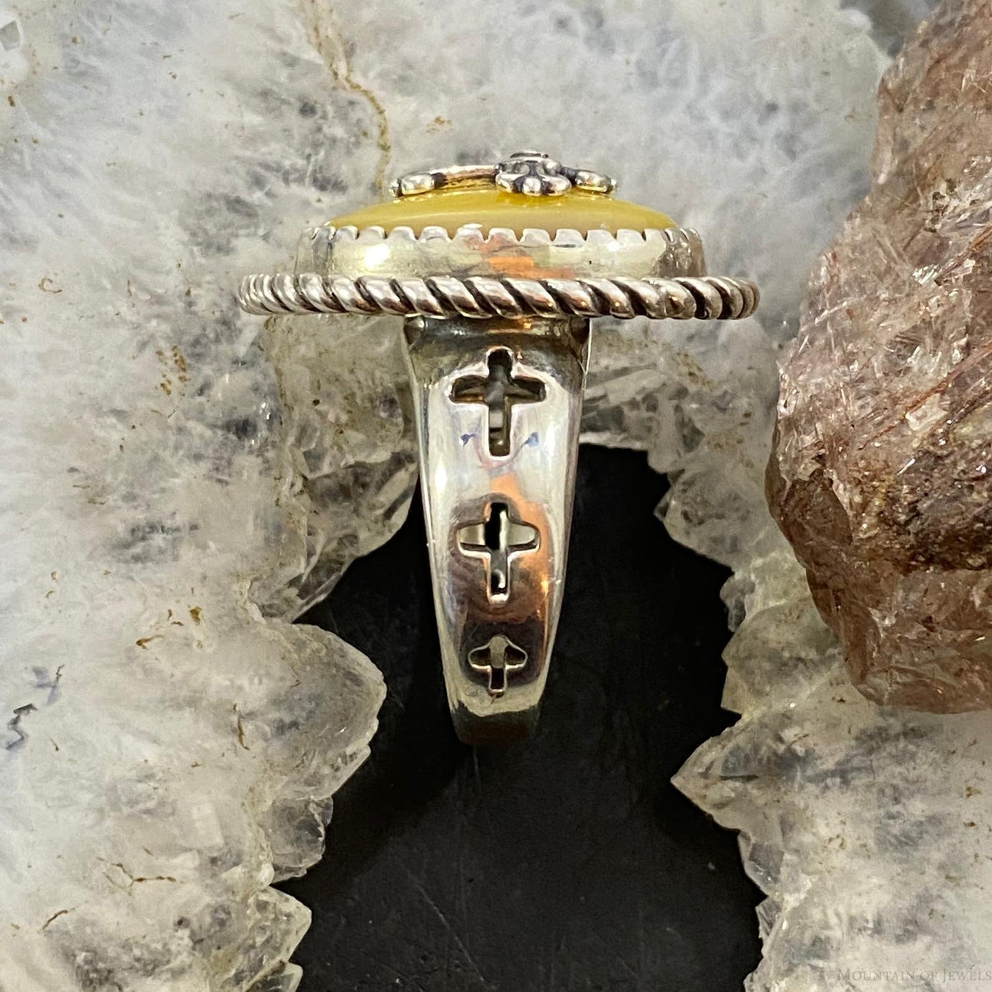 Carolyn Pollack Southwestern Style Sterling Silver Oval Gold Mother of Pearl Cross Ring Size 5 & 7.5 For Women