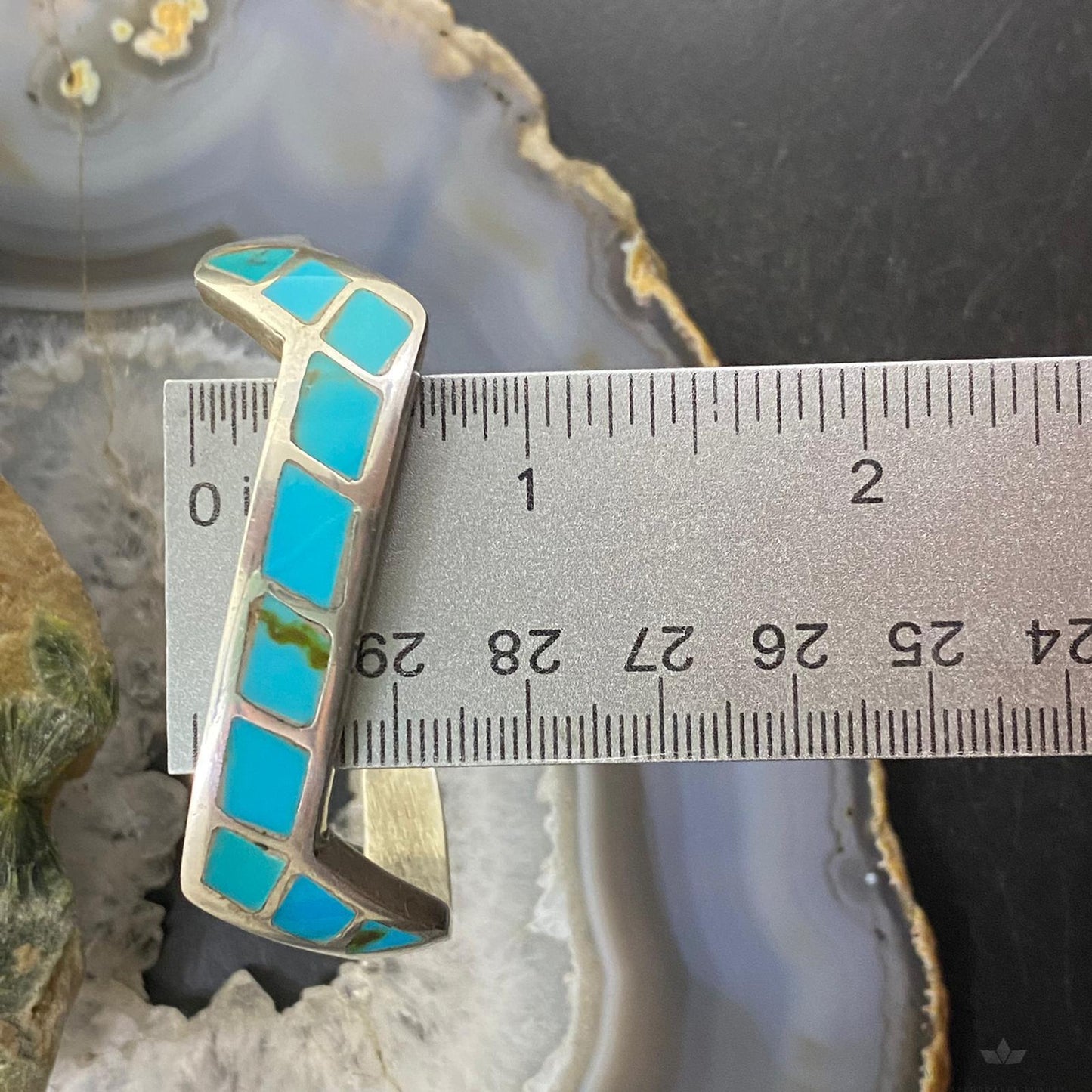 Vintage Native American Silver Turquoise Inlay Heavy Gauge Bracelet For Women