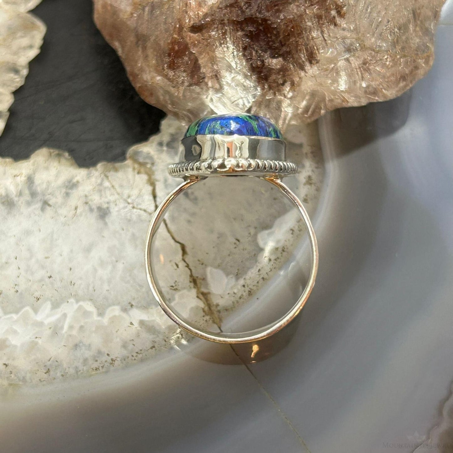 Sterling Silver Southwestern Style Teardrop Azurite Ring Size 10.5 For Women